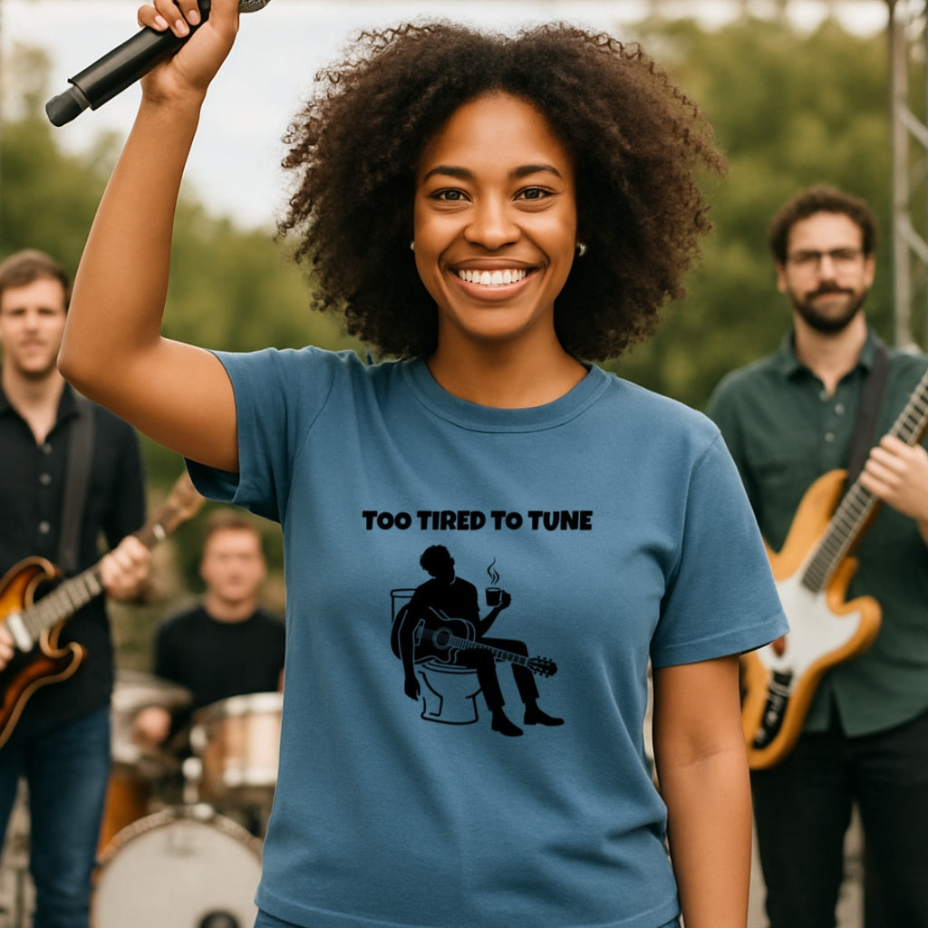 Funny Musician Shirt | Too Tired to Tune | Comfort Colors 1717 | Guitarist Coffee Tee