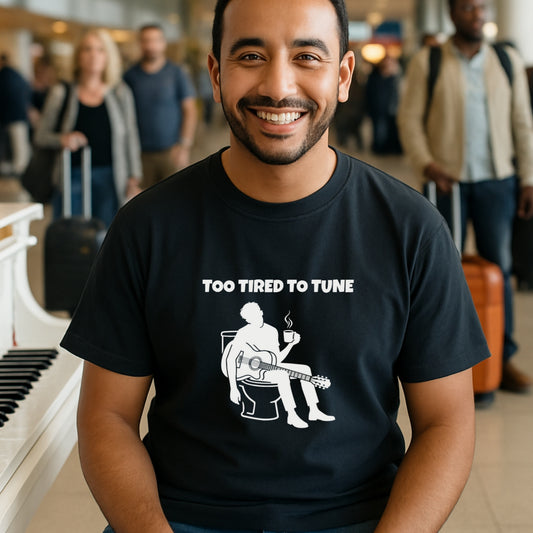 Guitarist T-shirt | Too Tired to Tune Comfort Colors  | Funny Musician Tee for Late-Night Players, Rock Band Gift | Comfort Colors Pepper,