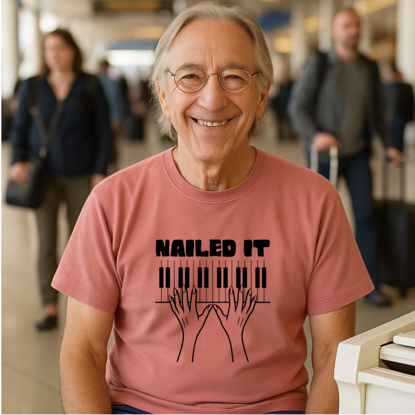 Funny Pianist T-Shirt | Nailed It | Musician Humor Tee | Bold Line Piano Design | Gift for Piano Player or Music Teacher