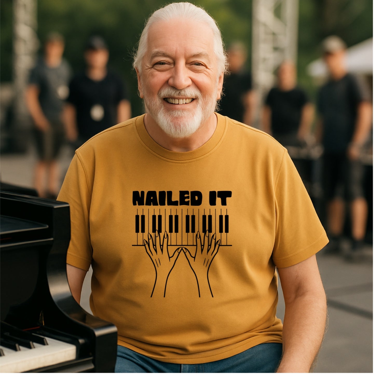 Funny Pianist T-Shirt | Nailed It | Musician Humor Tee | Bold Line Piano Design | Gift for Piano Player or Music Teacher