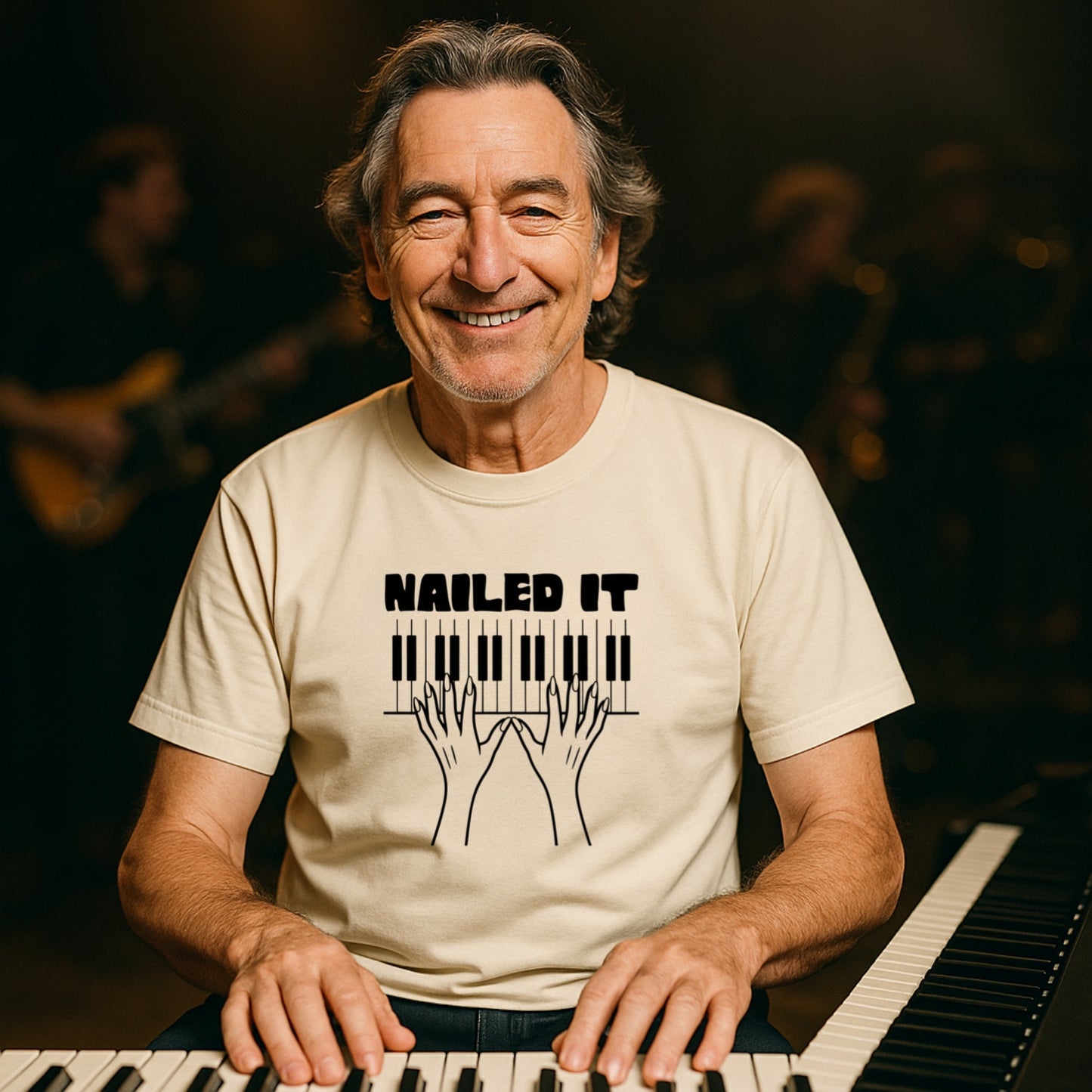 Funny Pianist T-Shirt | Nailed It | Musician Humor Tee | Bold Line Piano Design | Gift for Piano Player or Music Teacher