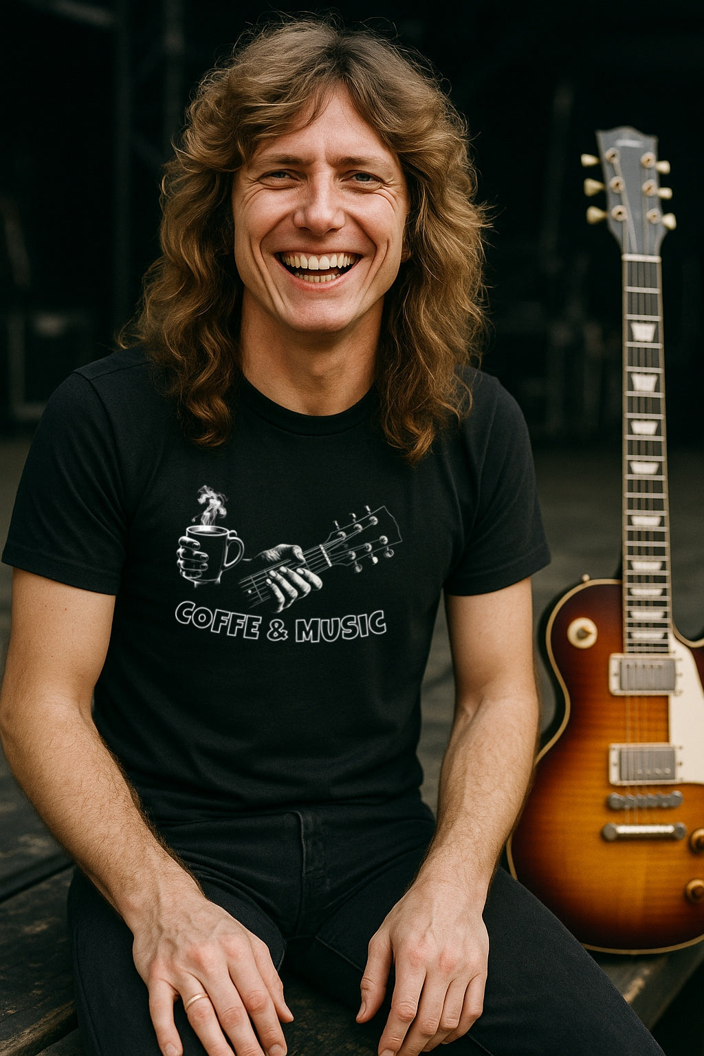 Coffee & Music T-Shirt for Musicians and Coffee Lovers | Guitar and Mug Design | Bella Canvas 3600 Soft Dark Colors