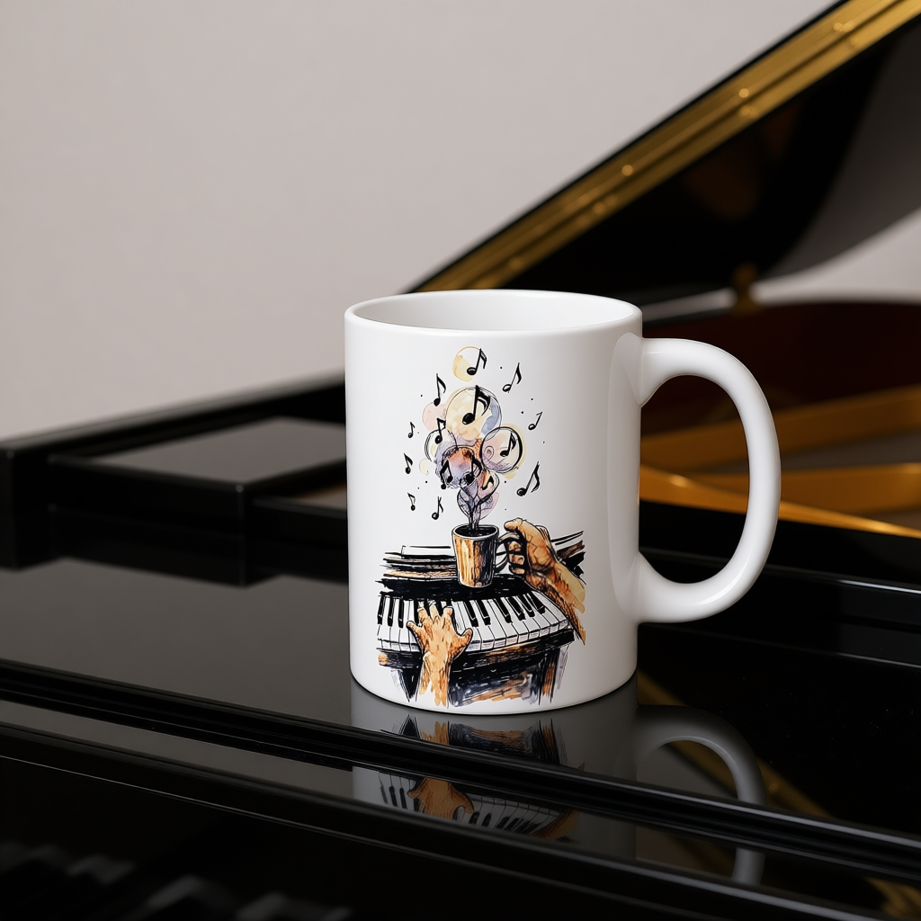 Piano & Coffee Mug – Music Teacher Gift | Pianist Mug | Classical Music Lover Cup | 11oz Ceramic Coffee Mug for Musicians