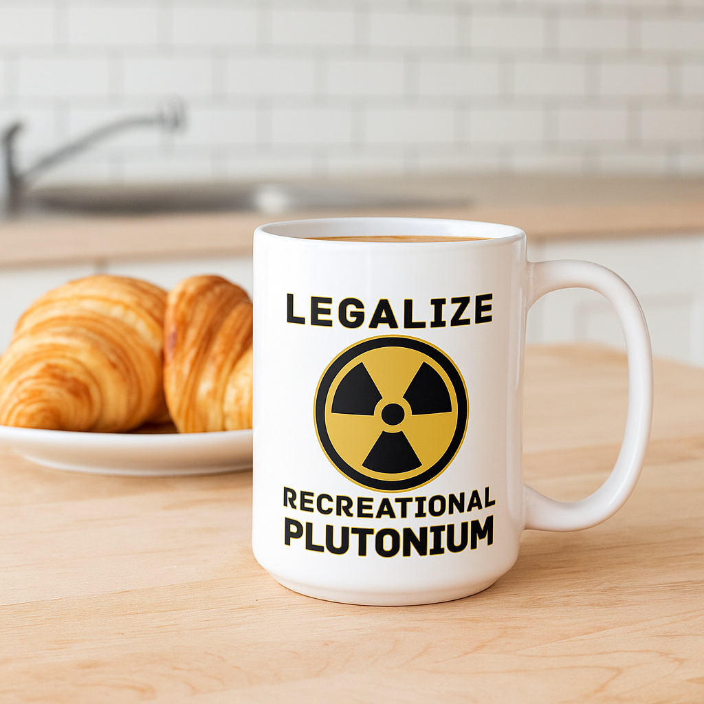Legalize Recreational Plutonium Ceramic Mug - Nuclear Humor Coffee Cup, Science Geek Gift, 11oz/15oz, Funny Nerd/Physicist