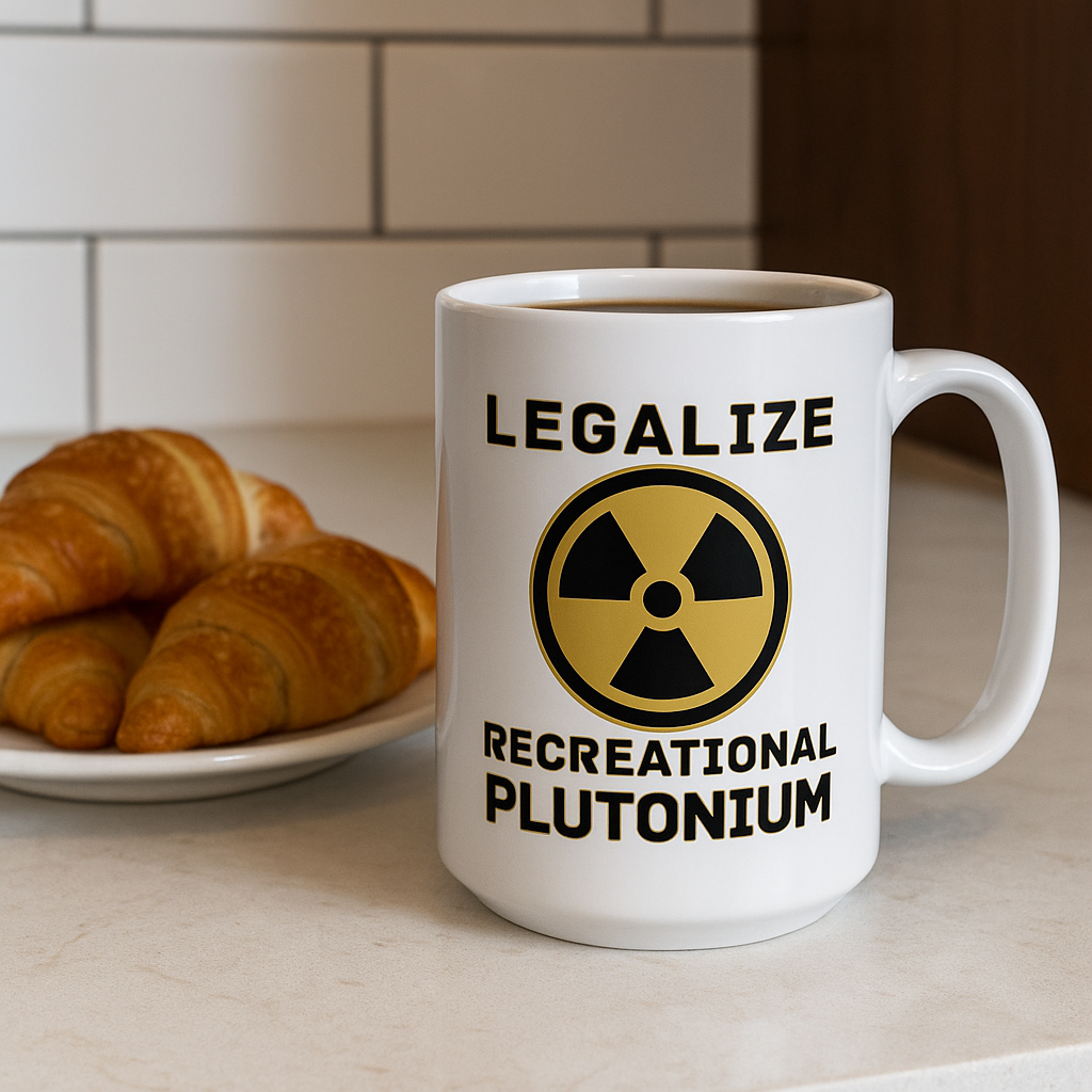 Legalize Recreational Plutonium Ceramic Mug - Nuclear Humor Coffee Cup, Science Geek Gift, 11oz/15oz, Funny Nerd/Physicist