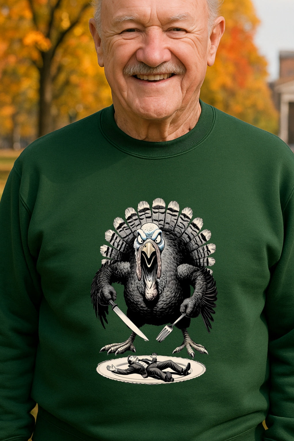 Angry Thanksgiving Turkey Sweatshirt | Dark Humor Turkey Eating Human | Funny Thanksgiving Gift | Unisex Crewneck Pullover, Oddly Boldly