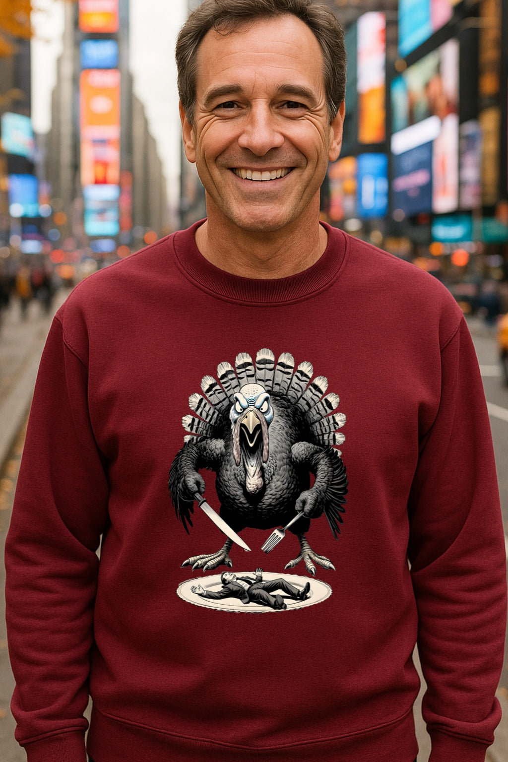Angry Thanksgiving Turkey Sweatshirt | Dark Humor Turkey Eating Human | Funny Thanksgiving Gift | Unisex Crewneck Pullover, Oddly Boldly