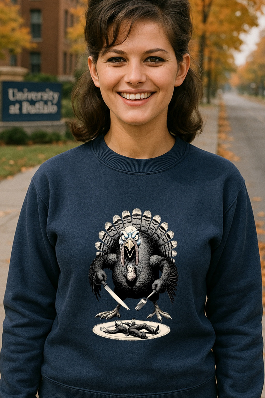 Angry Thanksgiving Turkey Sweatshirt | Dark Humor Turkey Eating Human | Funny Thanksgiving Gift | Unisex Crewneck Pullover, Oddly Boldly