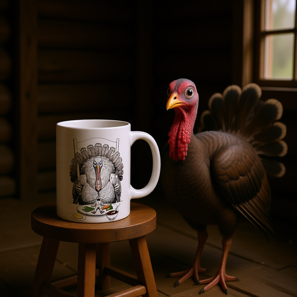Funny Turkey Mug - Surreal Thanksgiving Humor Coffee Cup | Quirky Holiday Gift | Dark Humor | Artist Gift
