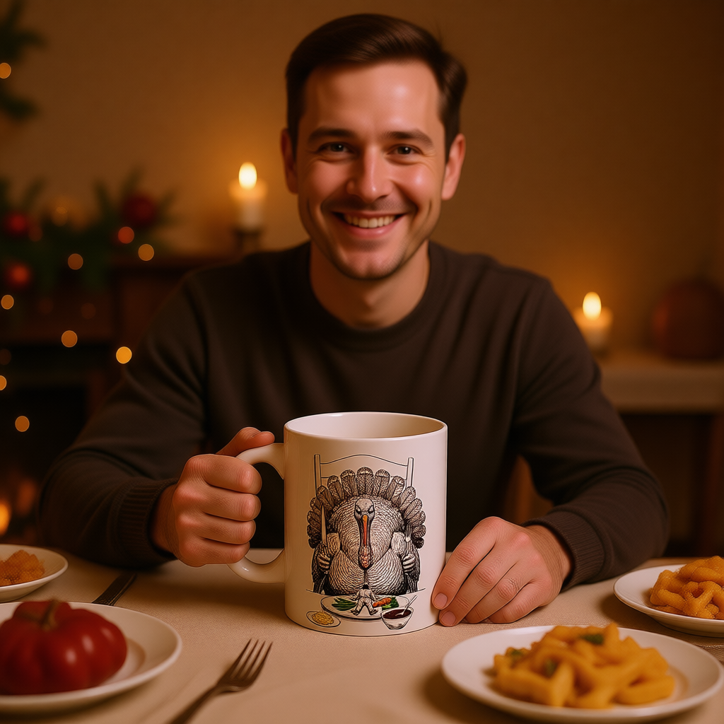Funny Turkey Mug - Surreal Thanksgiving Humor Coffee Cup | Quirky Holiday Gift | Dark Humor | Artist Gift