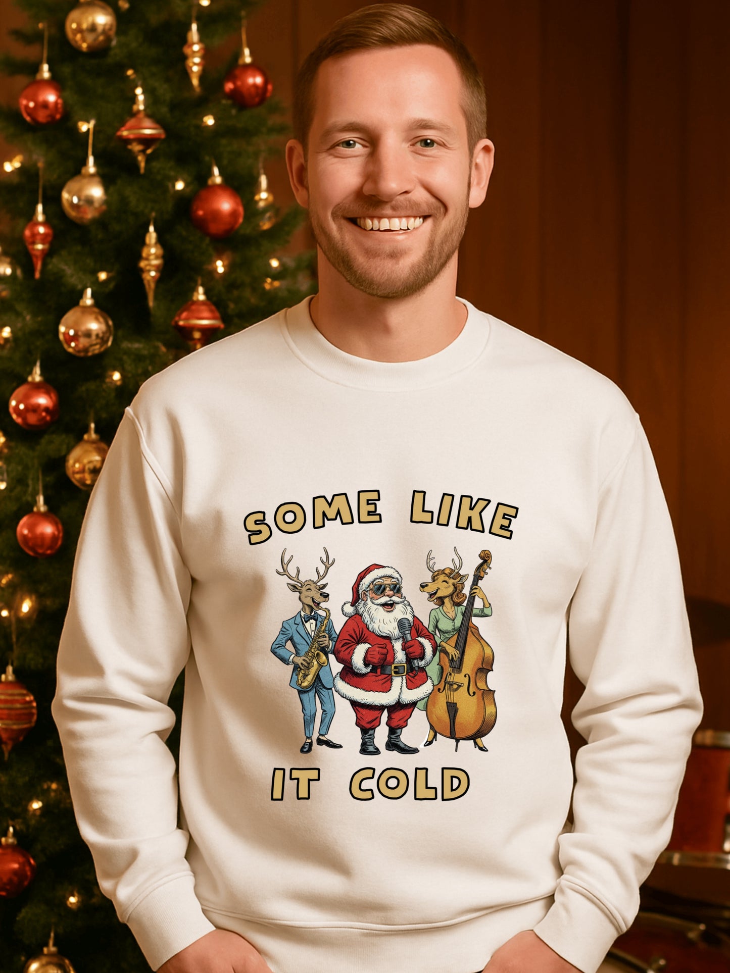 Vintage Christmas Jazz Reindeer Band Sweatshirt-Some Like It Cold-Holiday Music Humor