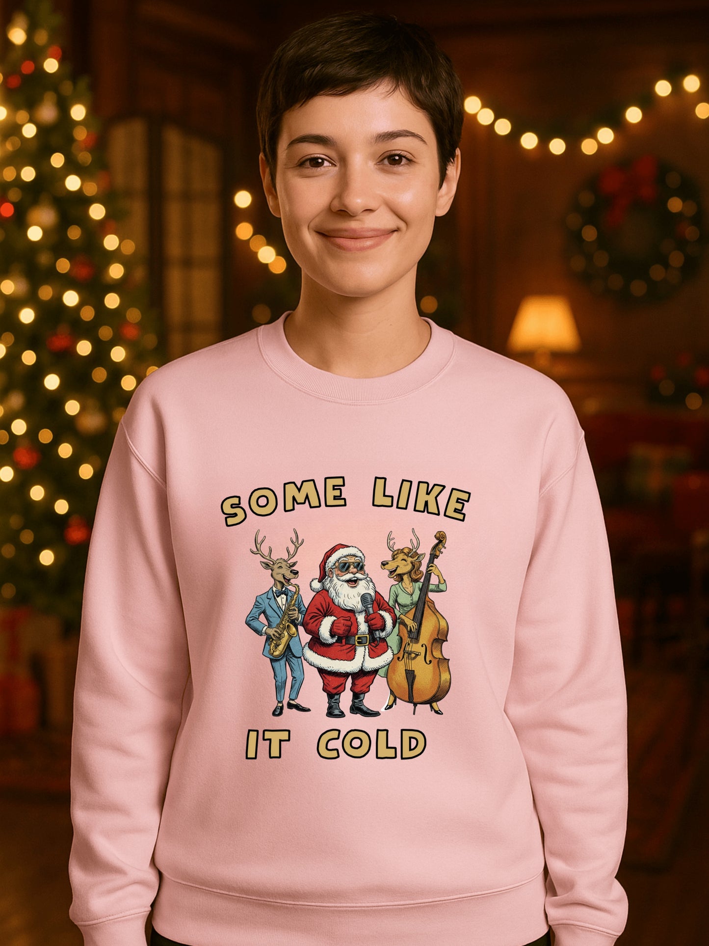 Vintage Christmas Jazz Reindeer Band Sweatshirt-Some Like It Cold-Holiday Music Humor