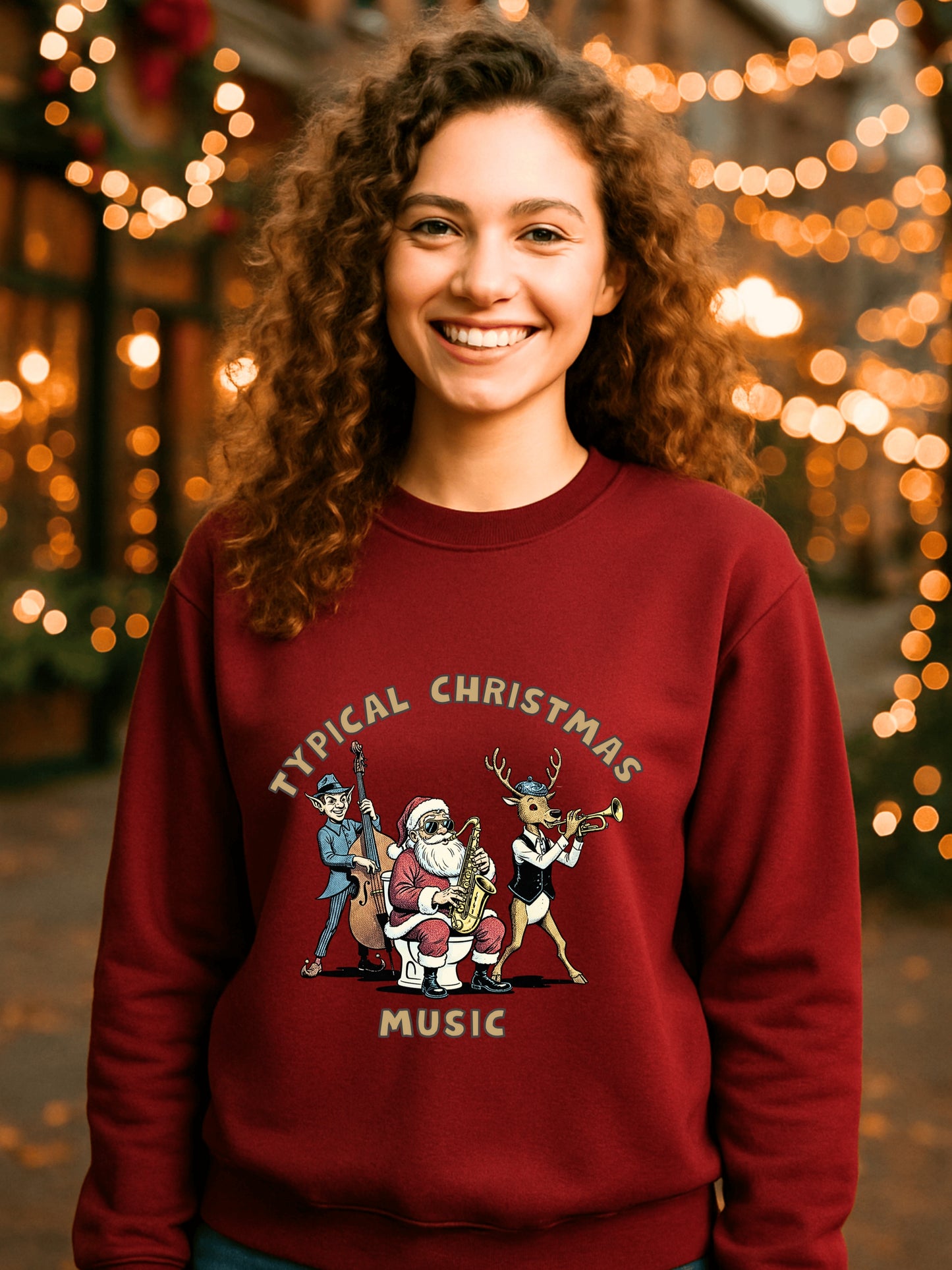 Typical Christmas Music Santa Sax on Toilet Sweatshirt | Funny Holiday Jazz