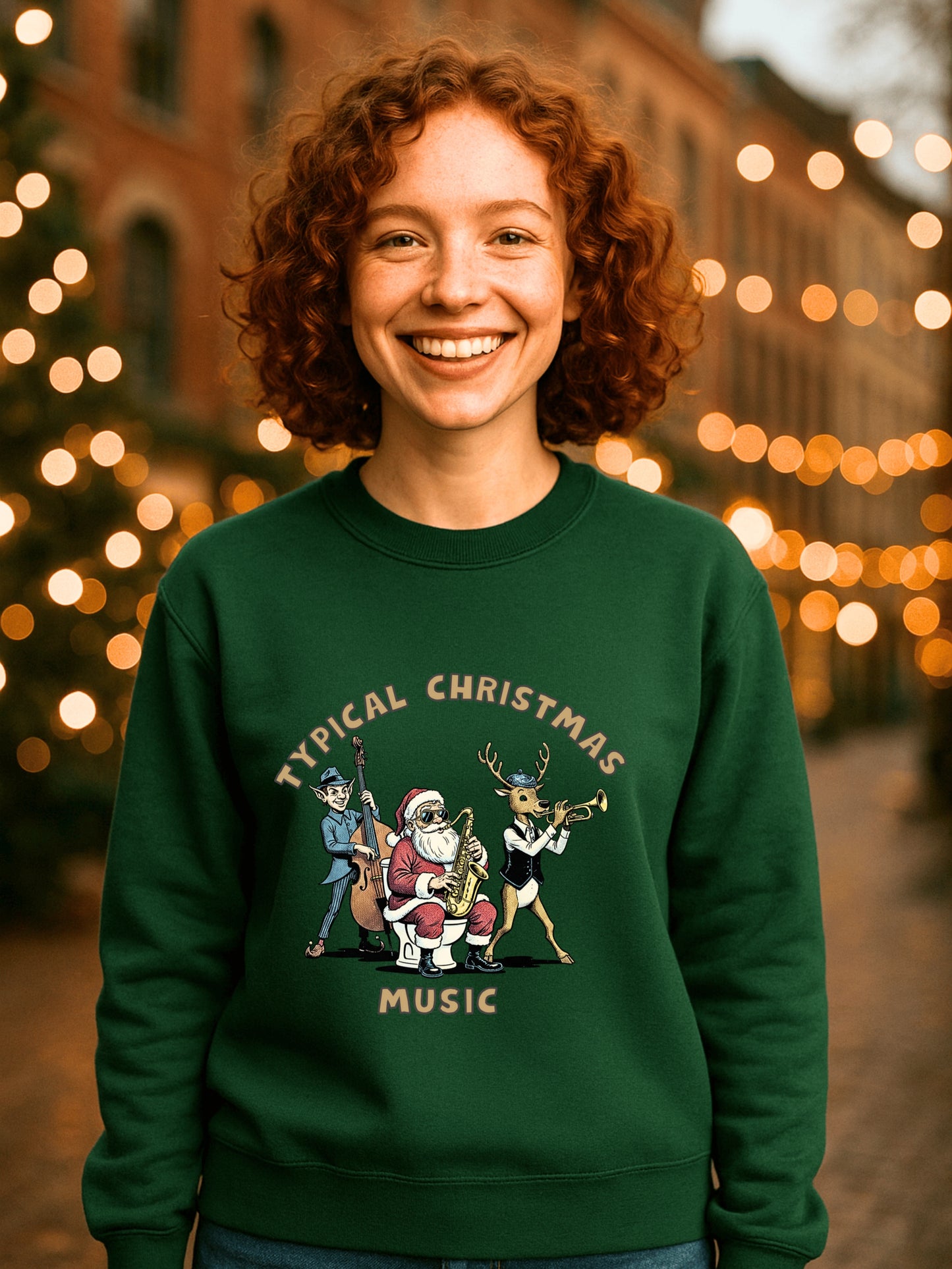 Typical Christmas Music Santa Sax on Toilet Sweatshirt | Funny Holiday Jazz