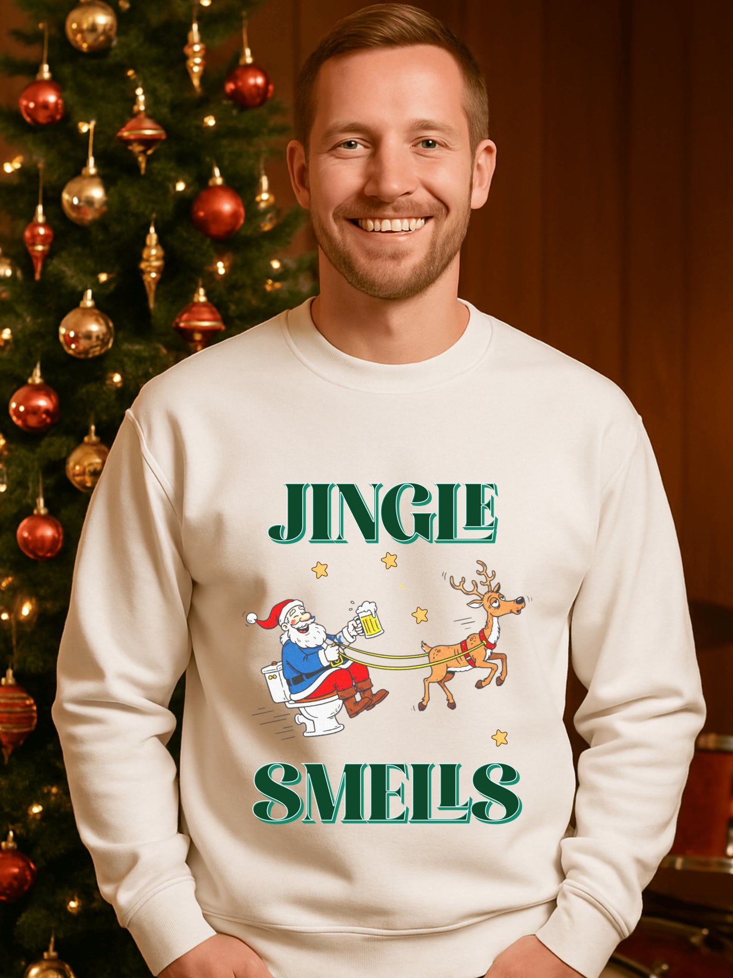 Drunk Santa on Toilet Sweatshirt | Funny Jingle Smells Reindeer Holiday