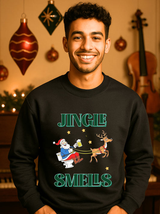 Drunk Santa on Toilet Sweatshirt | Funny Jingle Smells Reindeer Holiday