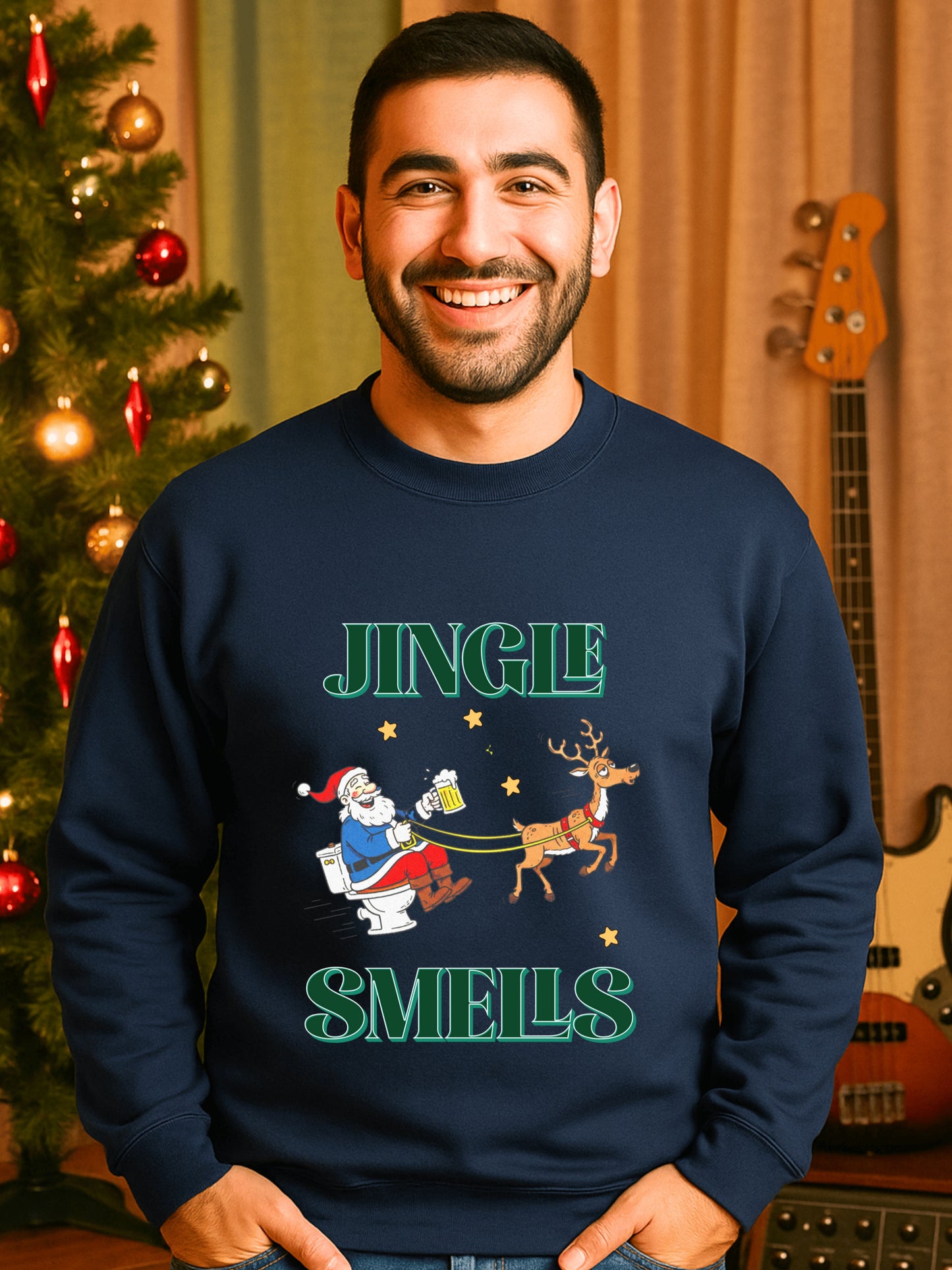 Drunk Santa on Toilet Sweatshirt | Funny Jingle Smells Reindeer Holiday