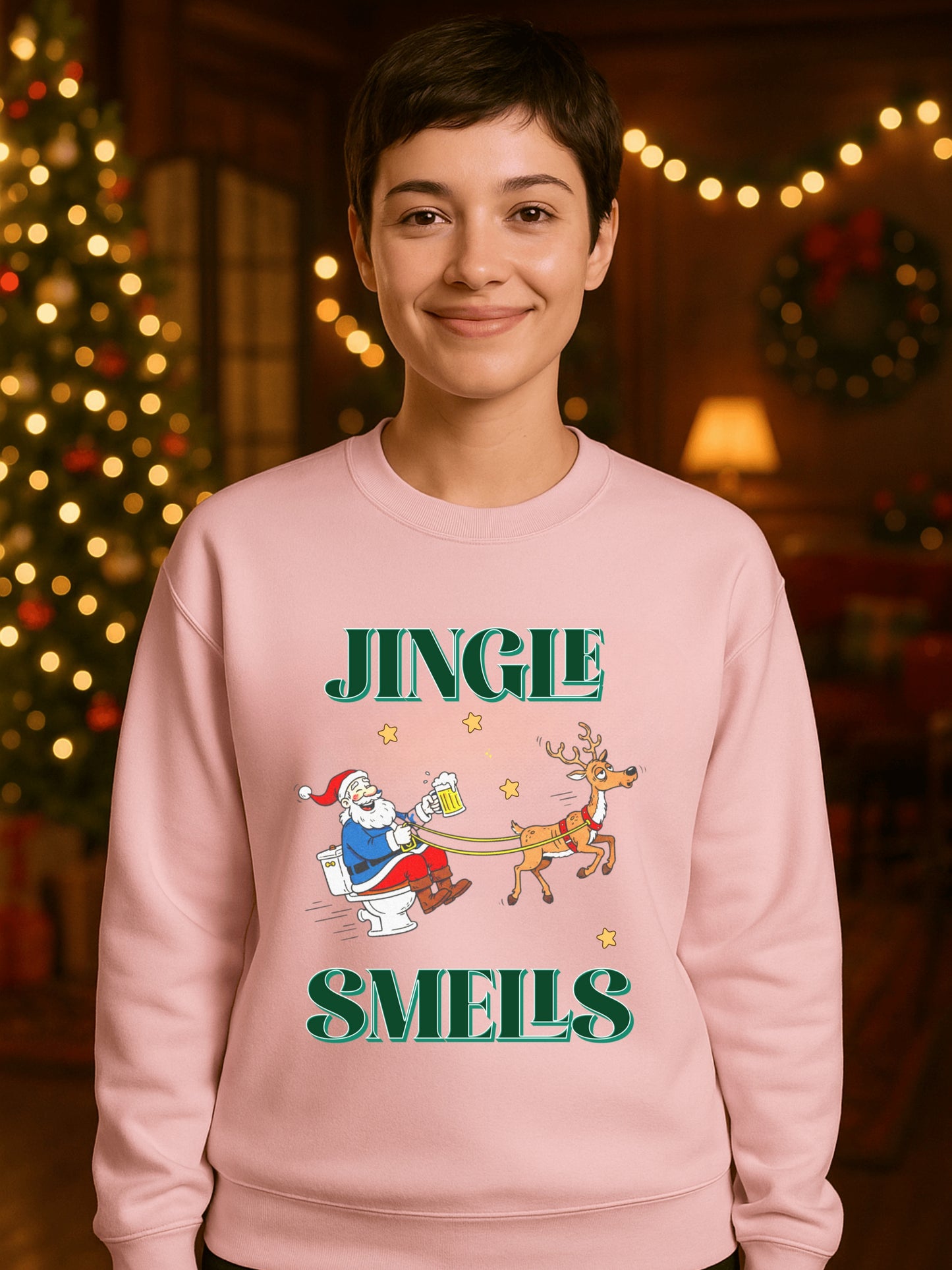 Drunk Santa on Toilet Sweatshirt | Funny Jingle Smells Reindeer Holiday