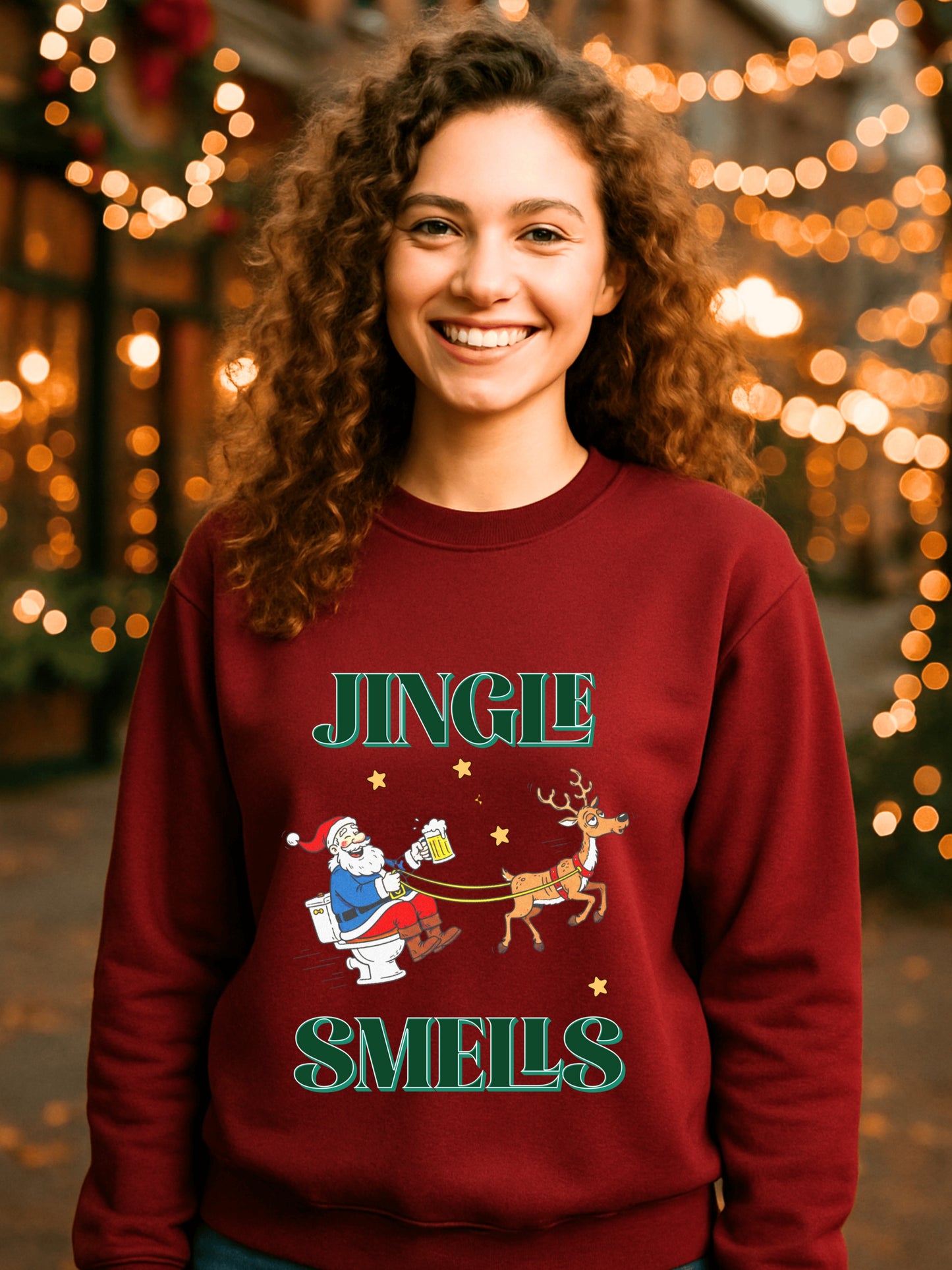 Drunk Santa on Toilet Sweatshirt | Funny Jingle Smells Reindeer Holiday