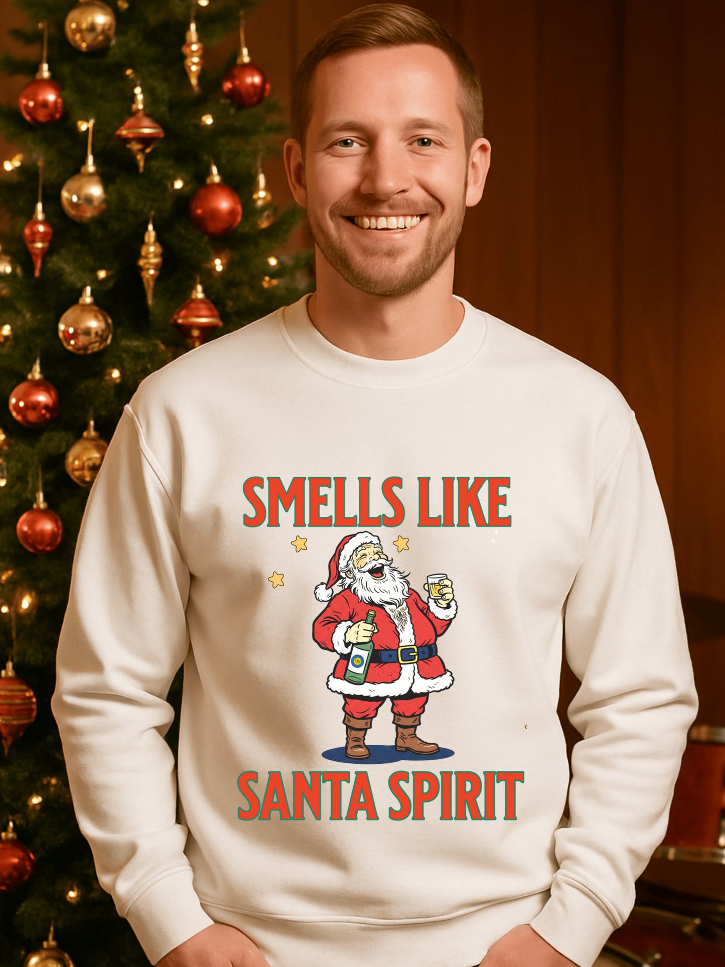 Drunk Santa Laughing Sweatshirt | Funny Christmas Pullover | Smells Like Santa Spirit