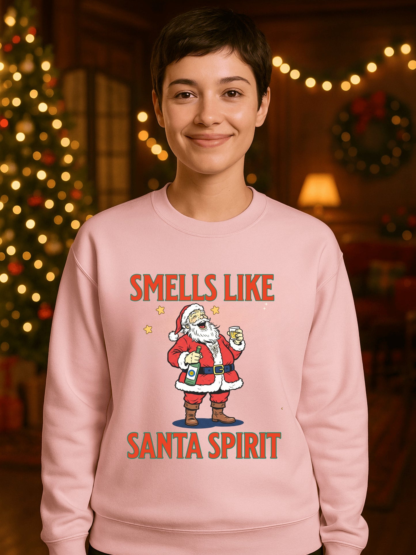 Drunk Santa Laughing Sweatshirt | Funny Christmas Pullover | Smells Like Santa Spirit