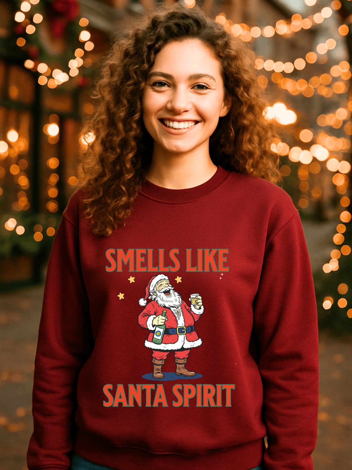 Drunk Santa Laughing Sweatshirt | Funny Christmas Pullover | Smells Like Santa Spirit