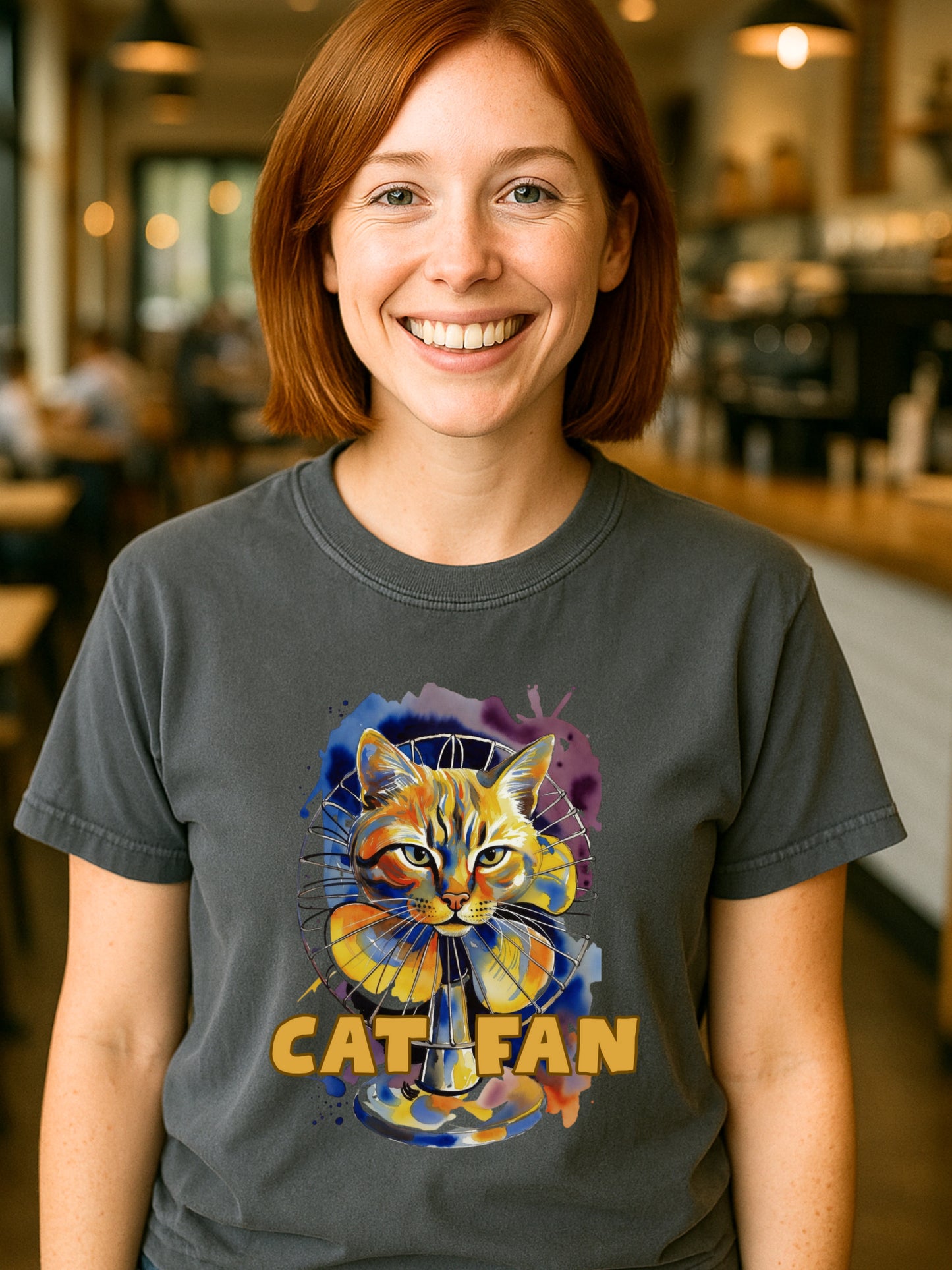 Funny Cat Fan Unisex Washed Cotton T-Shirt, Cat Lover Gift, Colorful  Graphic Tee