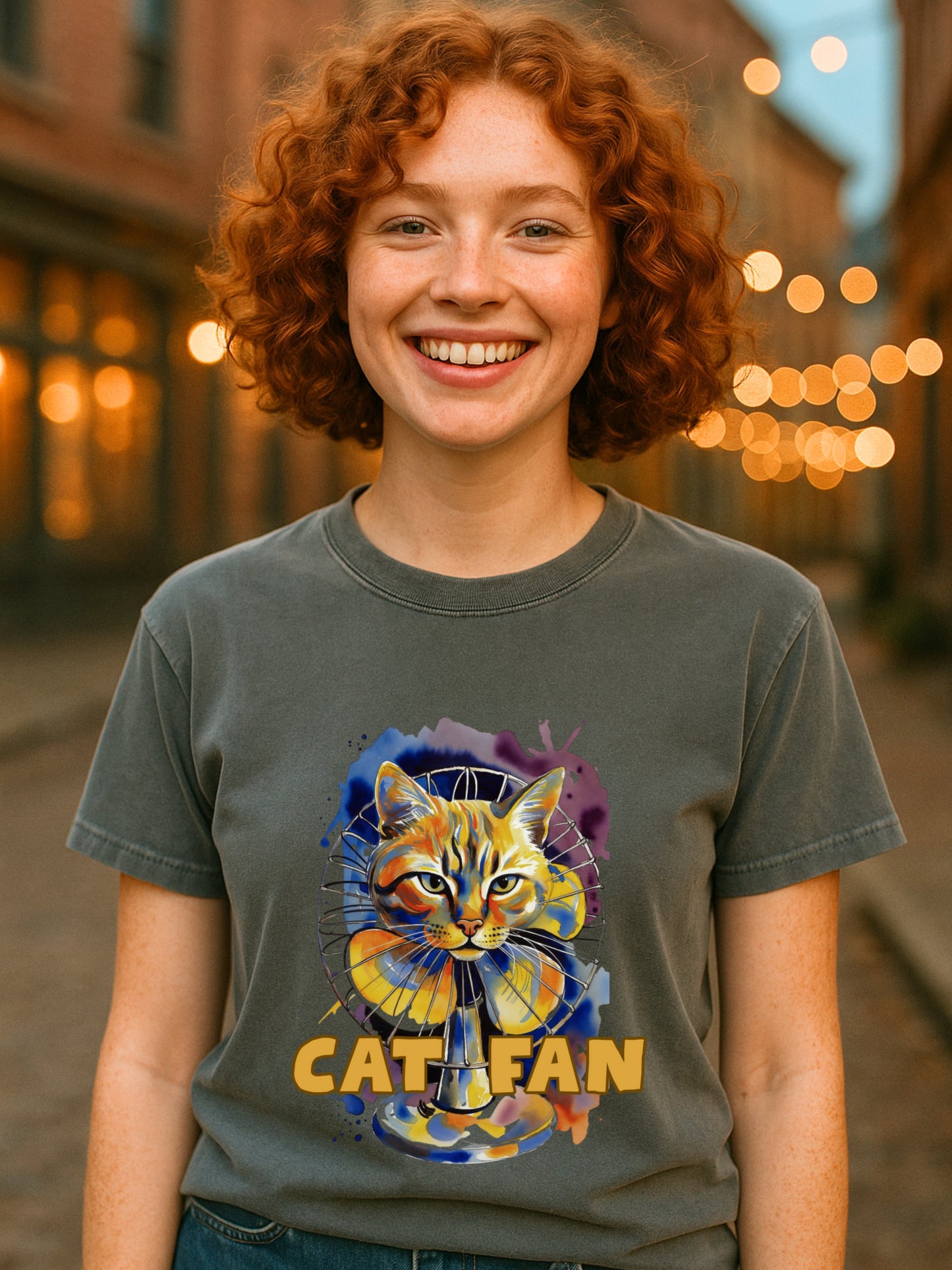 Funny Cat Fan Unisex Washed Cotton T-Shirt, Cat Lover Gift, Colorful  Graphic Tee
