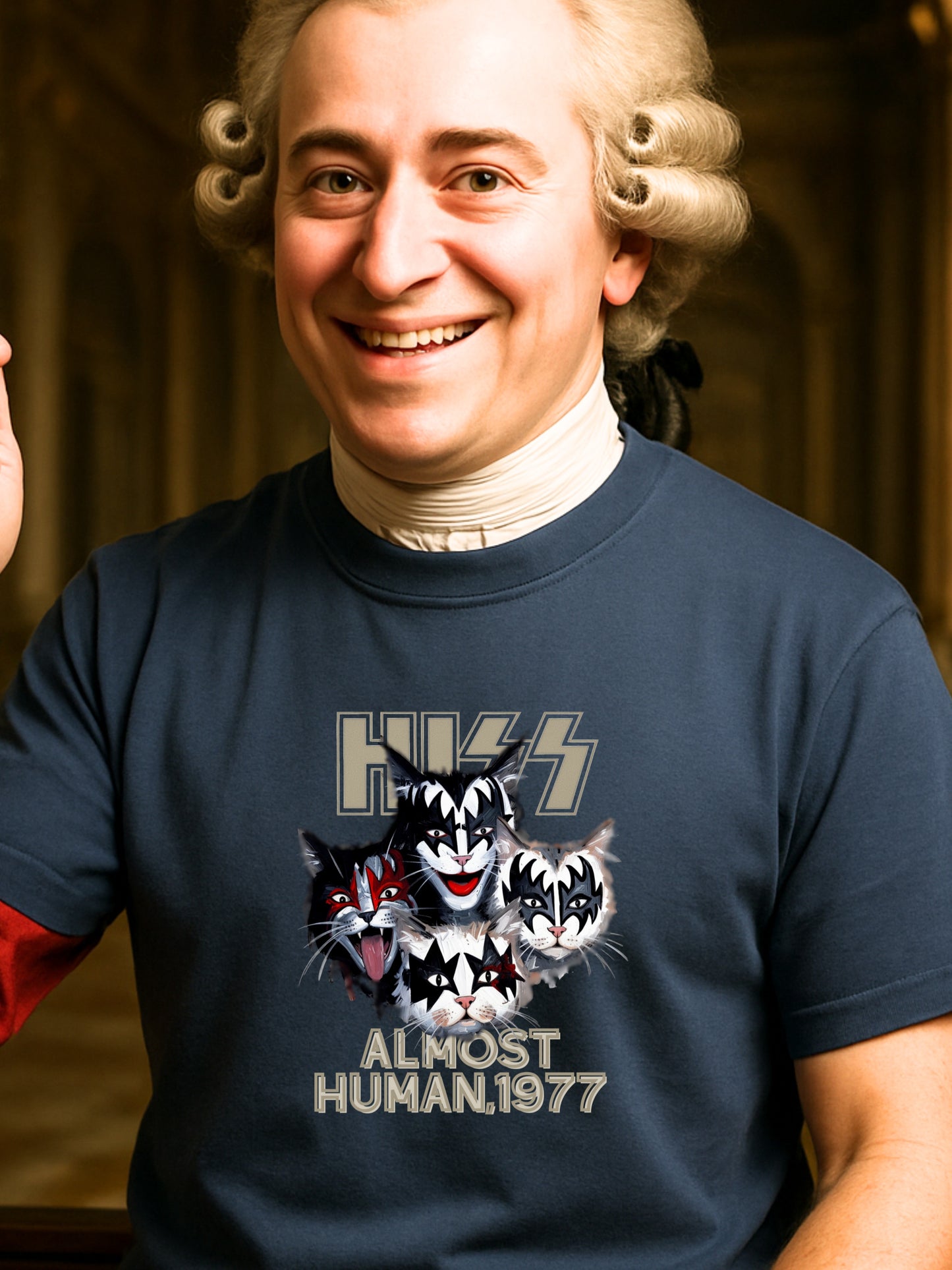 KISS Cat Parody -Almost Human 1977 - Cotton Unisex T-shirt  Rock Fans and Cat Lovers