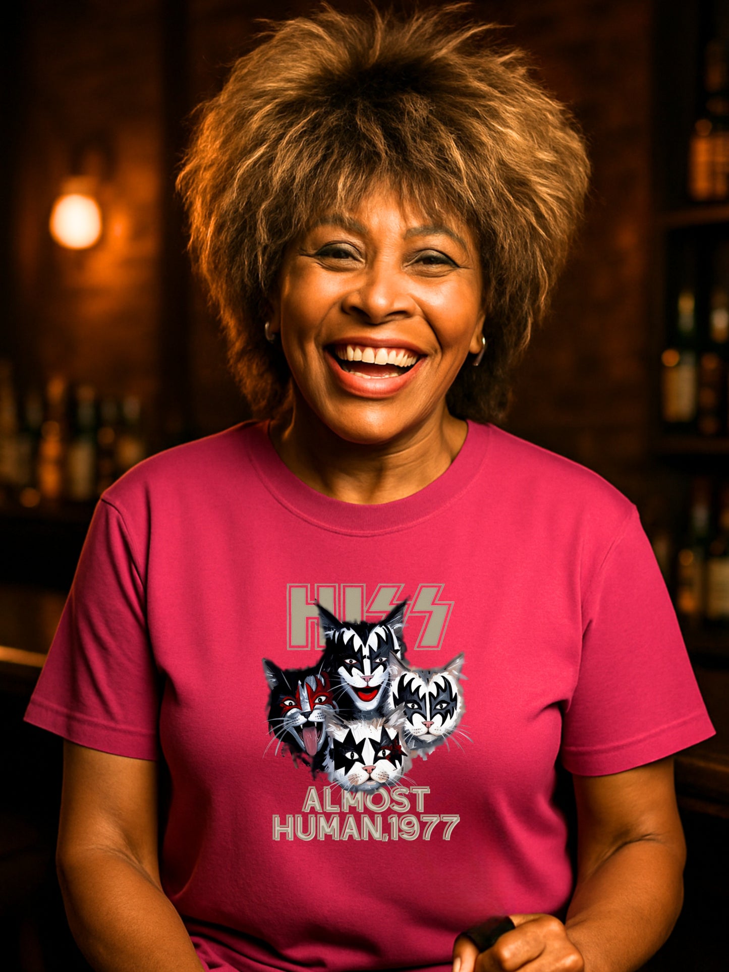 KISS Cat Parody -Almost Human 1977 - Cotton Unisex T-shirt  Rock Fans and Cat Lovers