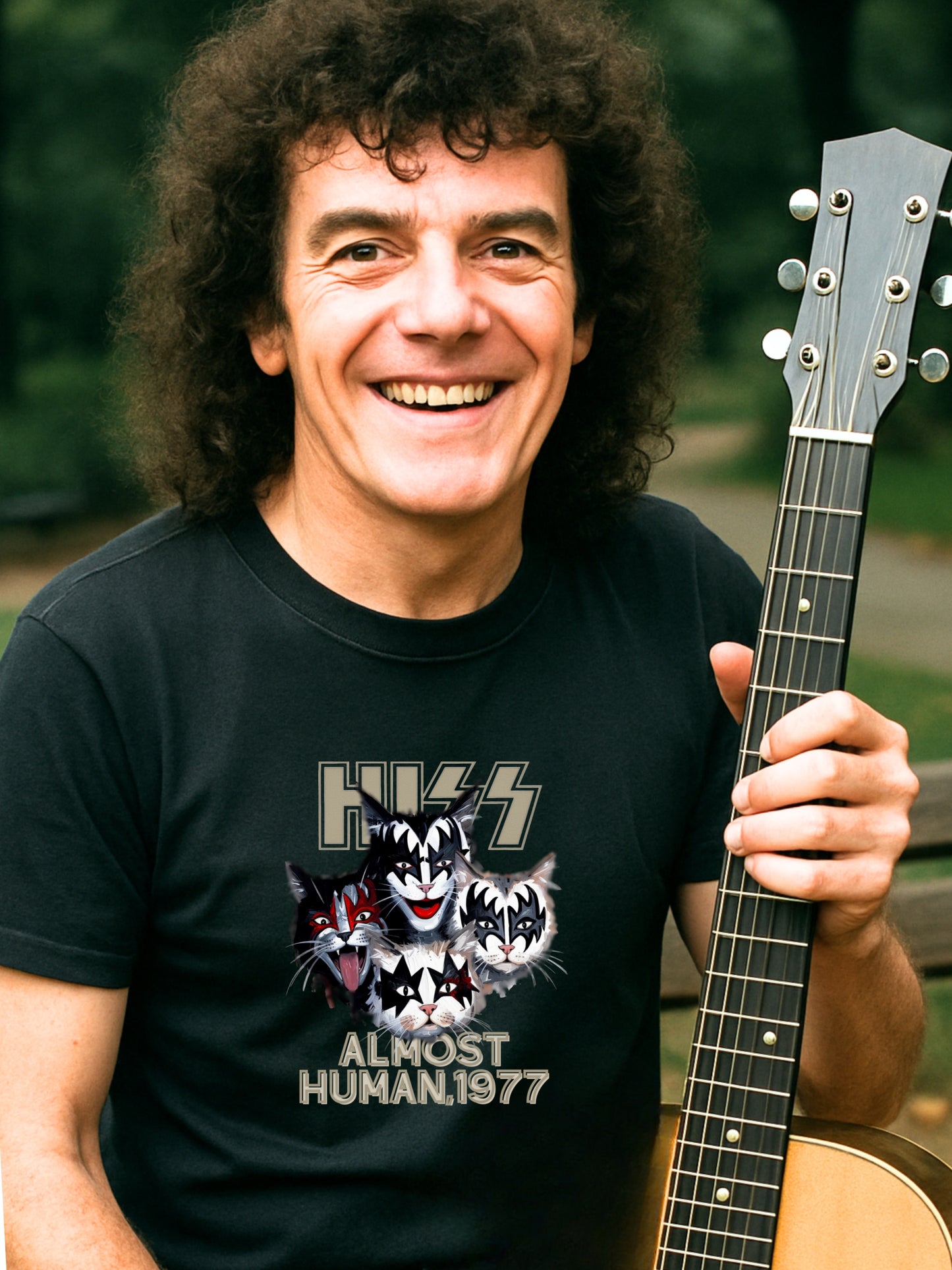 KISS Cat Parody -Almost Human 1977 - Cotton Unisex T-shirt  Rock Fans and Cat Lovers