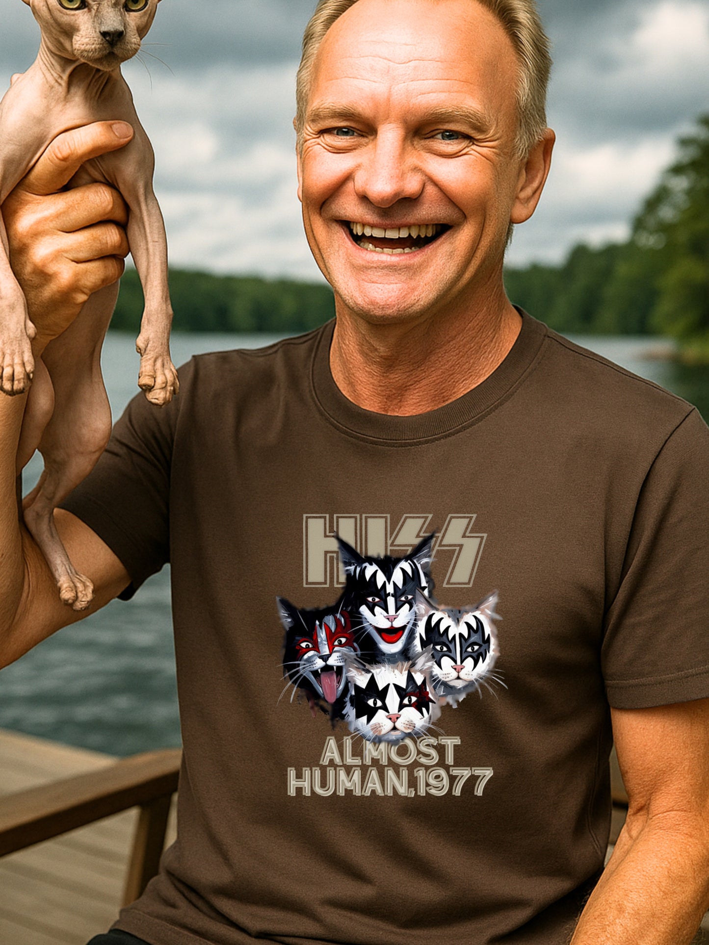 KISS Cat Parody -Almost Human 1977 - Cotton Unisex T-shirt  Rock Fans and Cat Lovers