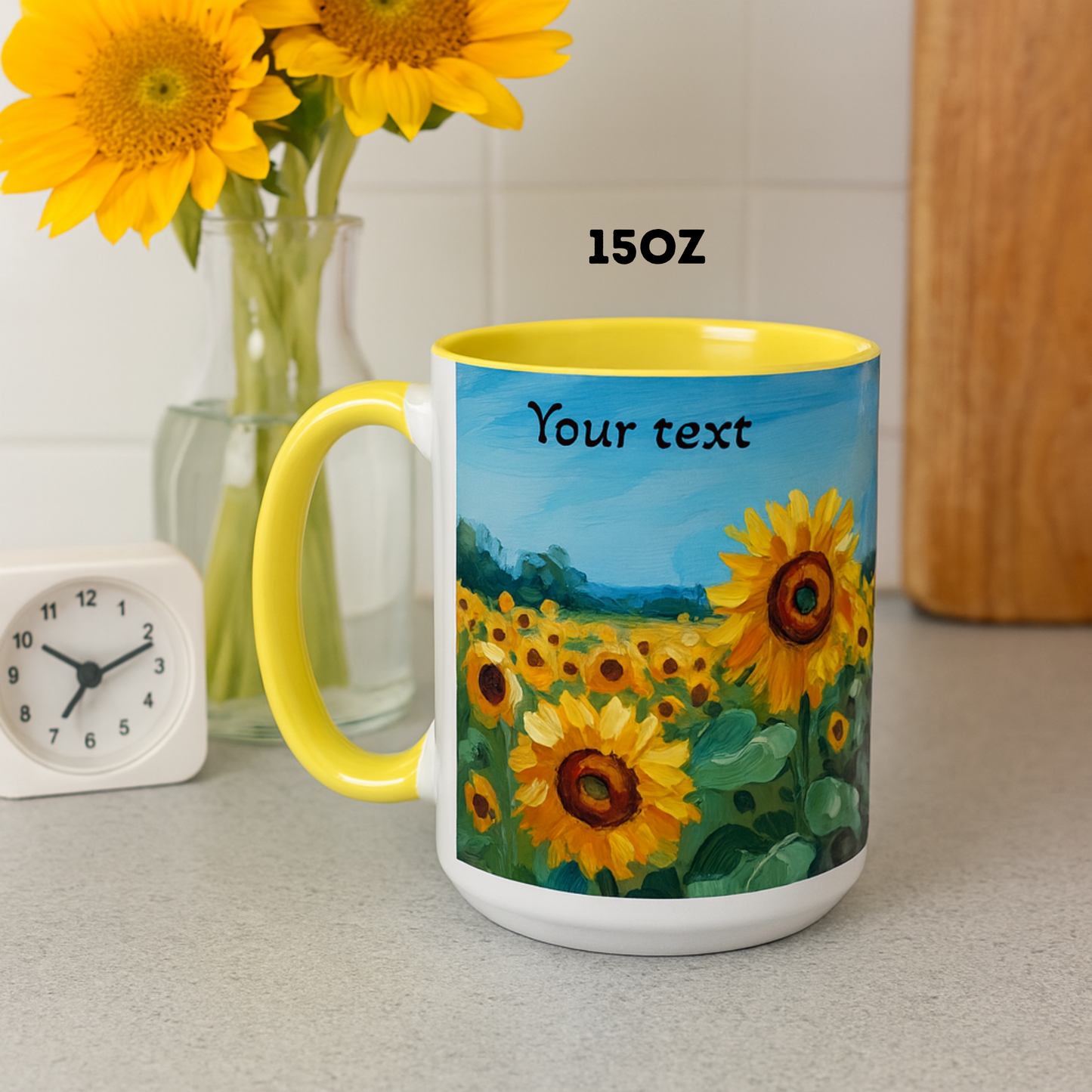 Personalized Mug With Sunflower Field , Custom Name Coffee Cup, Gift for Art, Nature Lovers