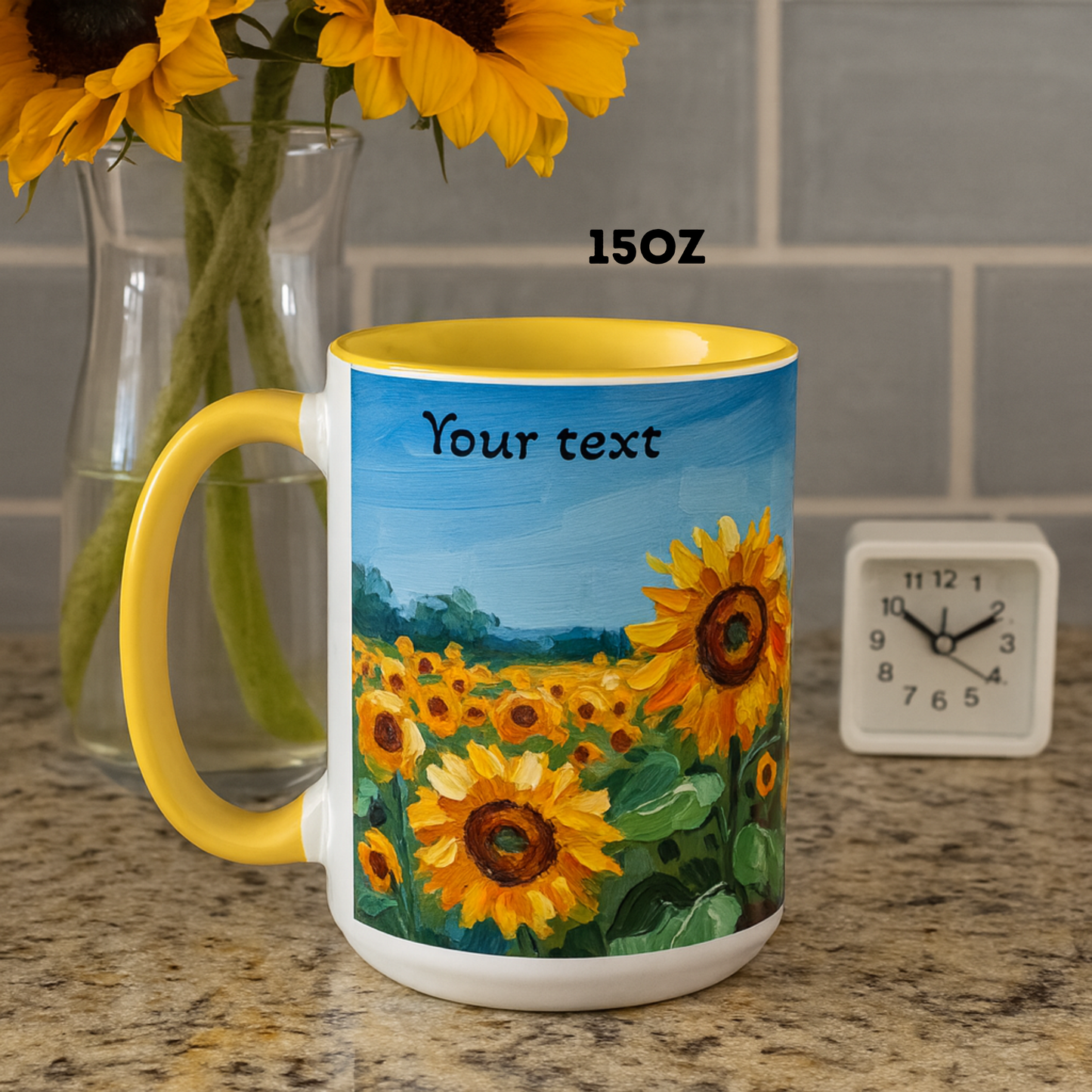 Personalized Mug With Sunflower Field , Custom Name Coffee Cup, Gift for Art, Nature Lovers