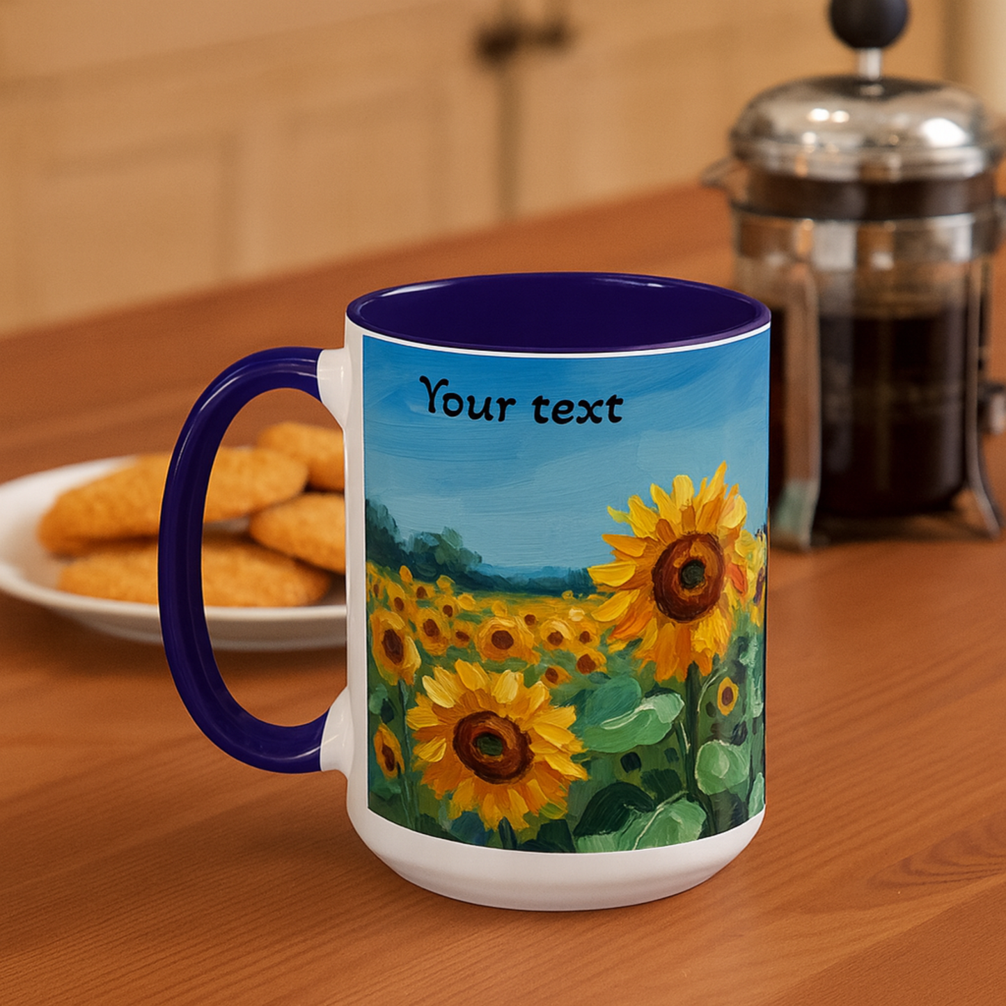 Personalized Mug With Sunflower Field , Custom Name Coffee Cup, Gift for Art, Nature Lovers