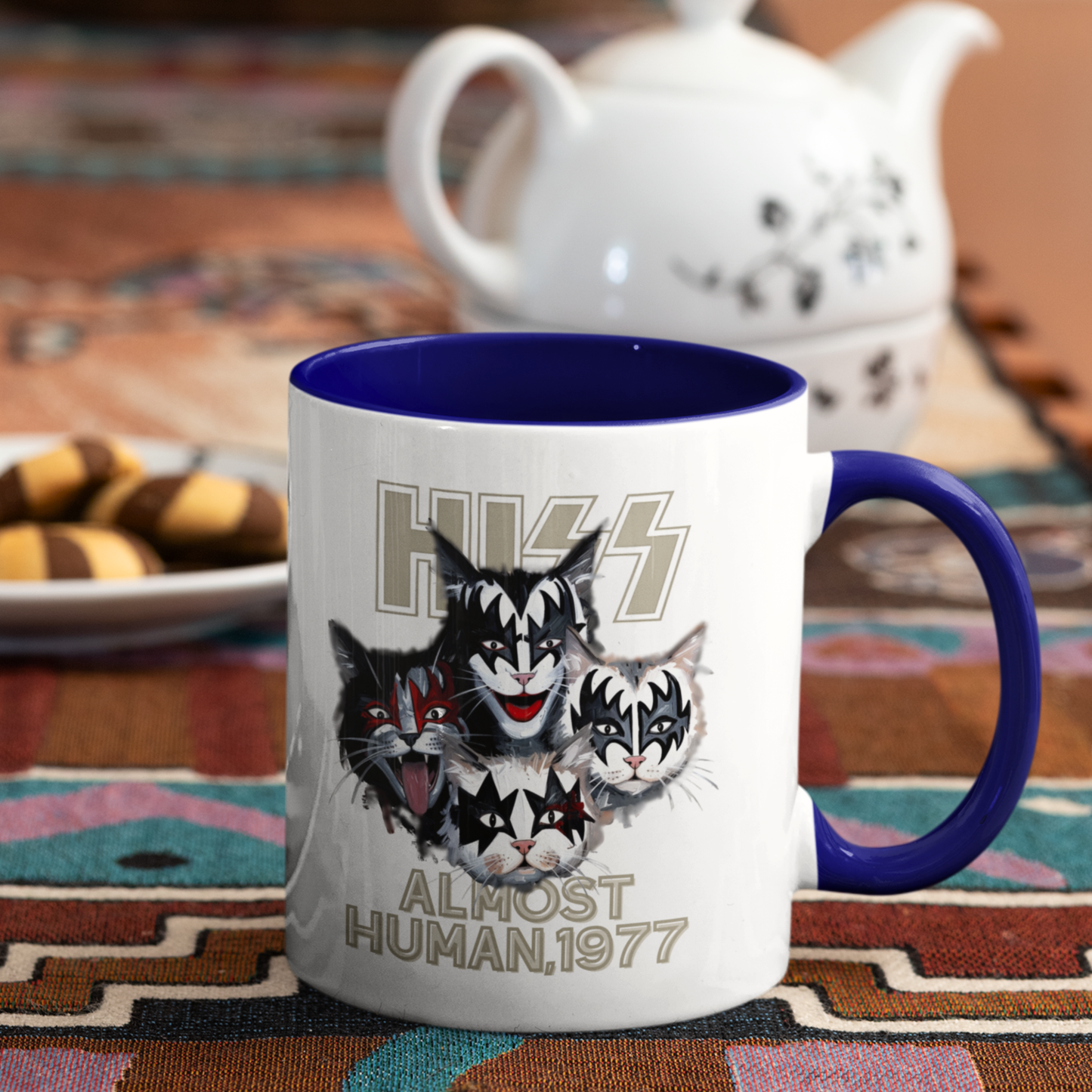 Kiss Cats Band Parody Hiss Almost Human 1977 Mug | Funny Music Ceramic Coffee Cup
