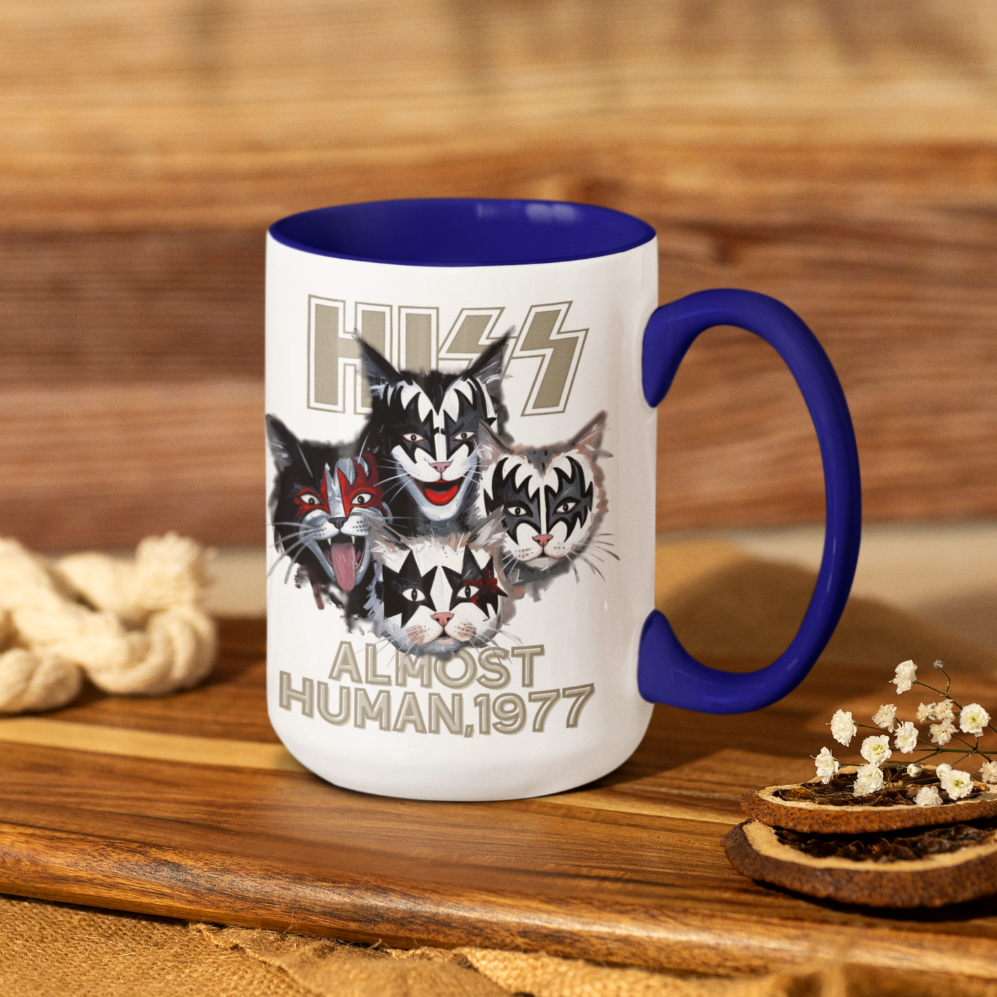Kiss Cats Band Parody Hiss Almost Human 1977 Mug | Funny Music Ceramic Coffee Cup