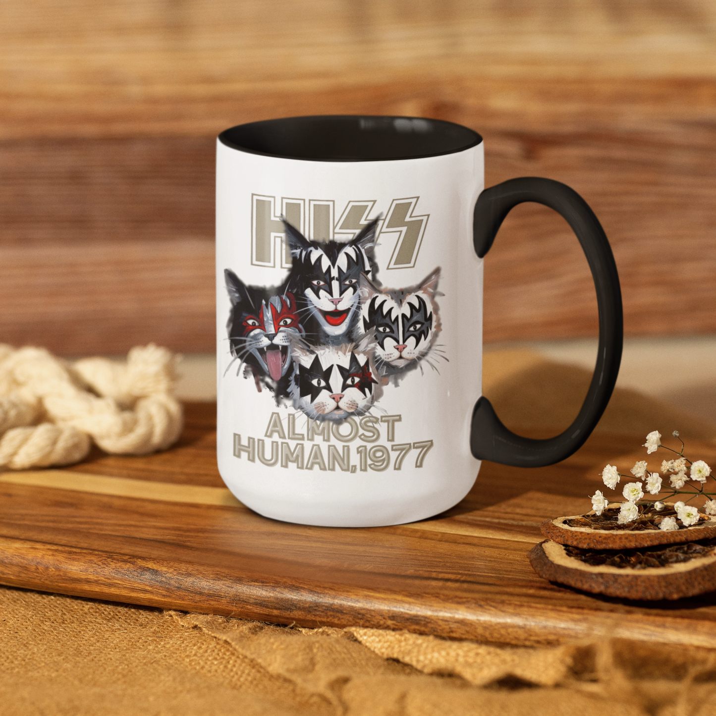 Kiss Cats Band Parody Hiss Almost Human 1977 Mug | Funny Music Ceramic Coffee Cup