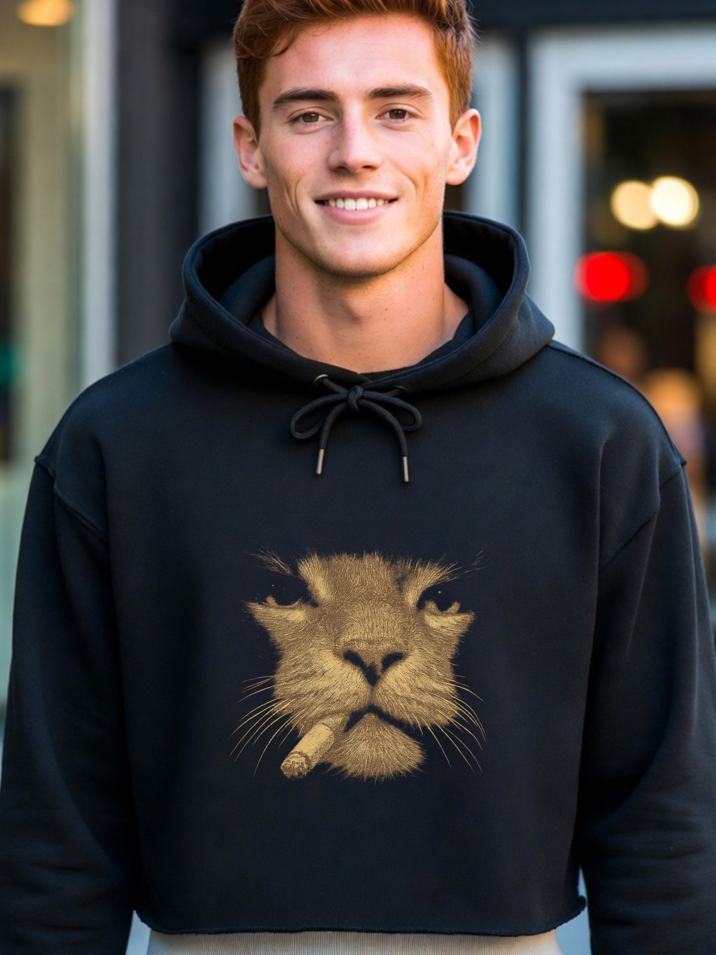 Smoking Cat Black Crop Hoodie | Streetwear LS12000 Cropped Hoodie, Aesthetic Graphic