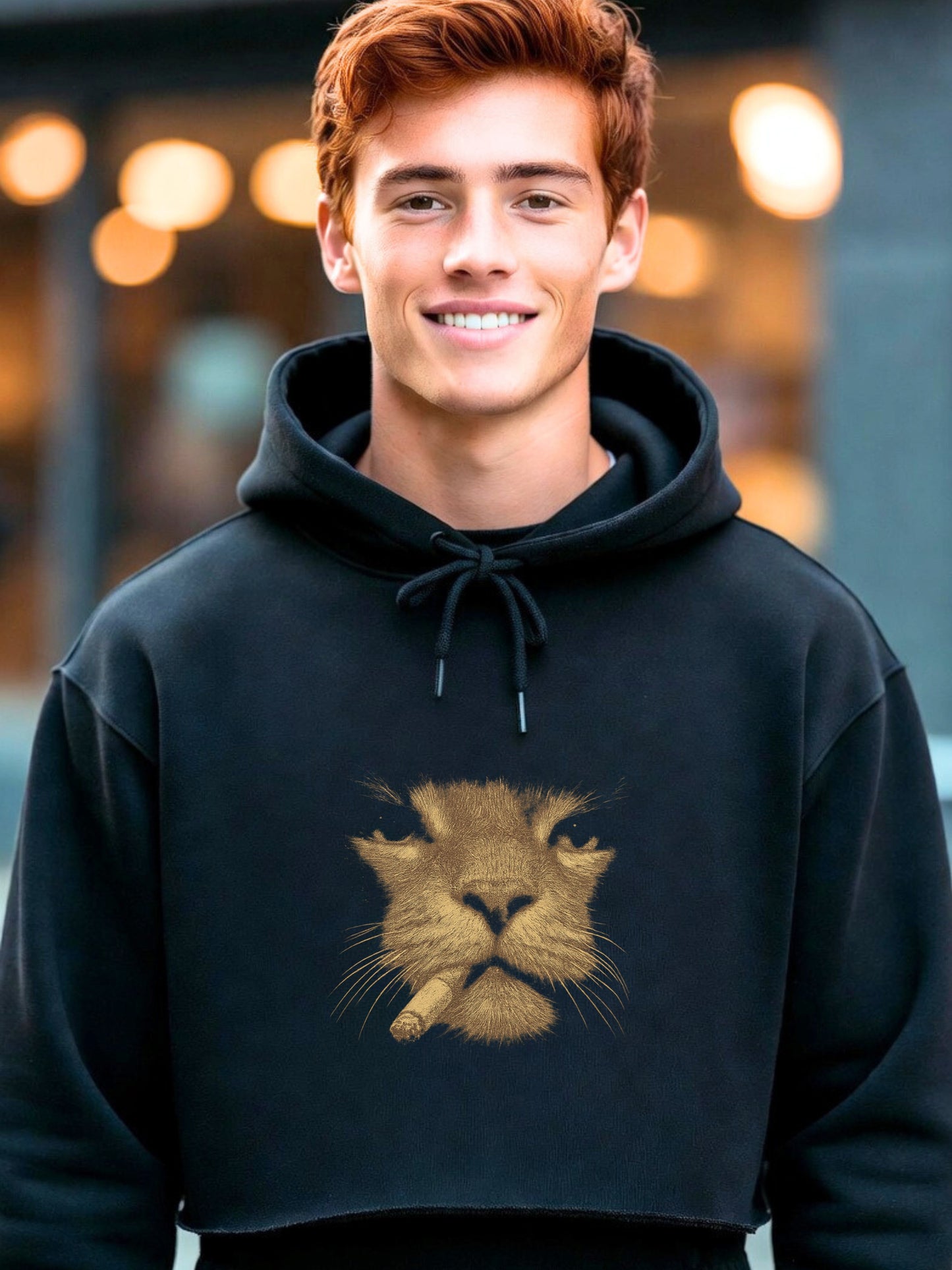 Smoking Cat Black Crop Hoodie | Streetwear LS12000 Cropped Hoodie, Aesthetic Graphic