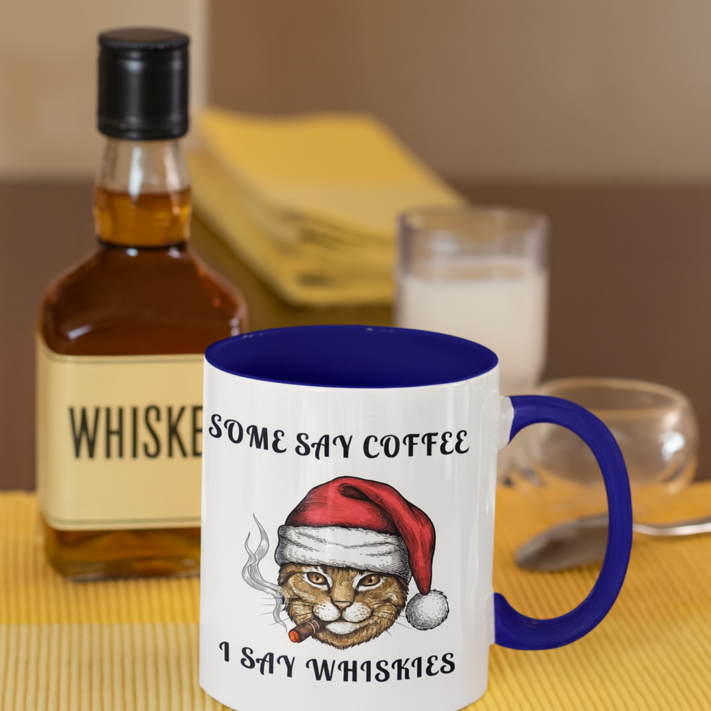 Grumpy Santa Cat Whiskies Mug 11oz, Funny Christmas Whiskey Coffee Mug