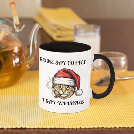 Grumpy Santa Cat Whiskies Mug 11oz, Funny Christmas Whiskey Coffee Mug