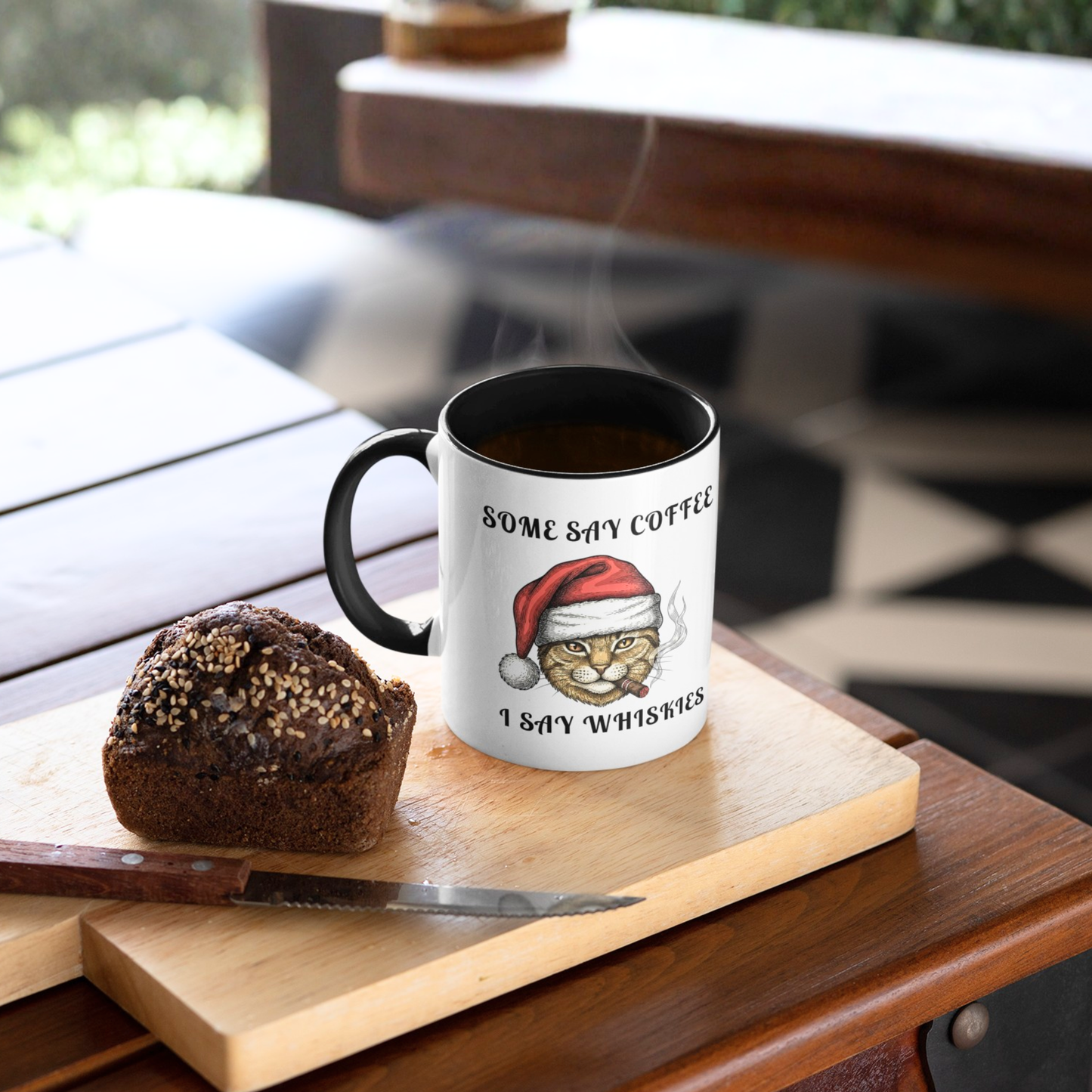 Grumpy Santa Cat Whiskies Mug 11oz, Funny Christmas Whiskey Coffee Mug