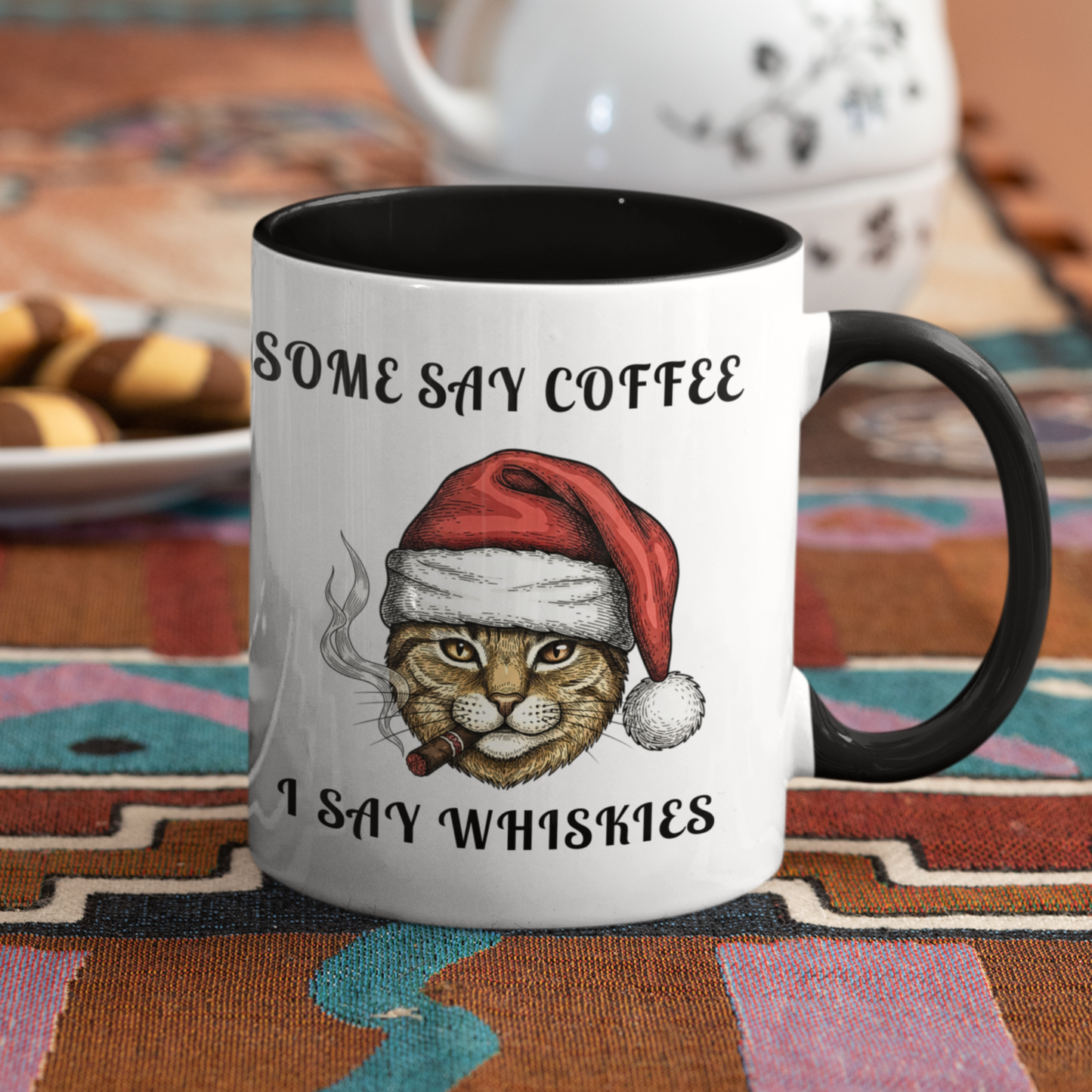 Grumpy Santa Cat Whiskies Mug 11oz, Funny Christmas Whiskey Coffee Mug
