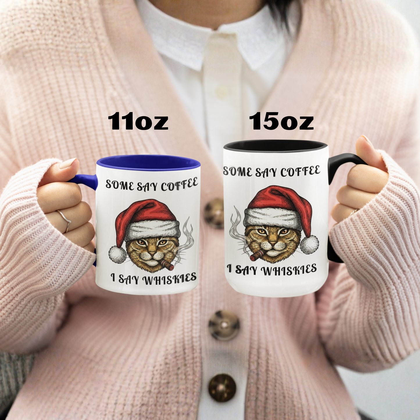 Grumpy Santa Cat Whiskies Mug 11oz, Funny Christmas Whiskey Coffee Mug