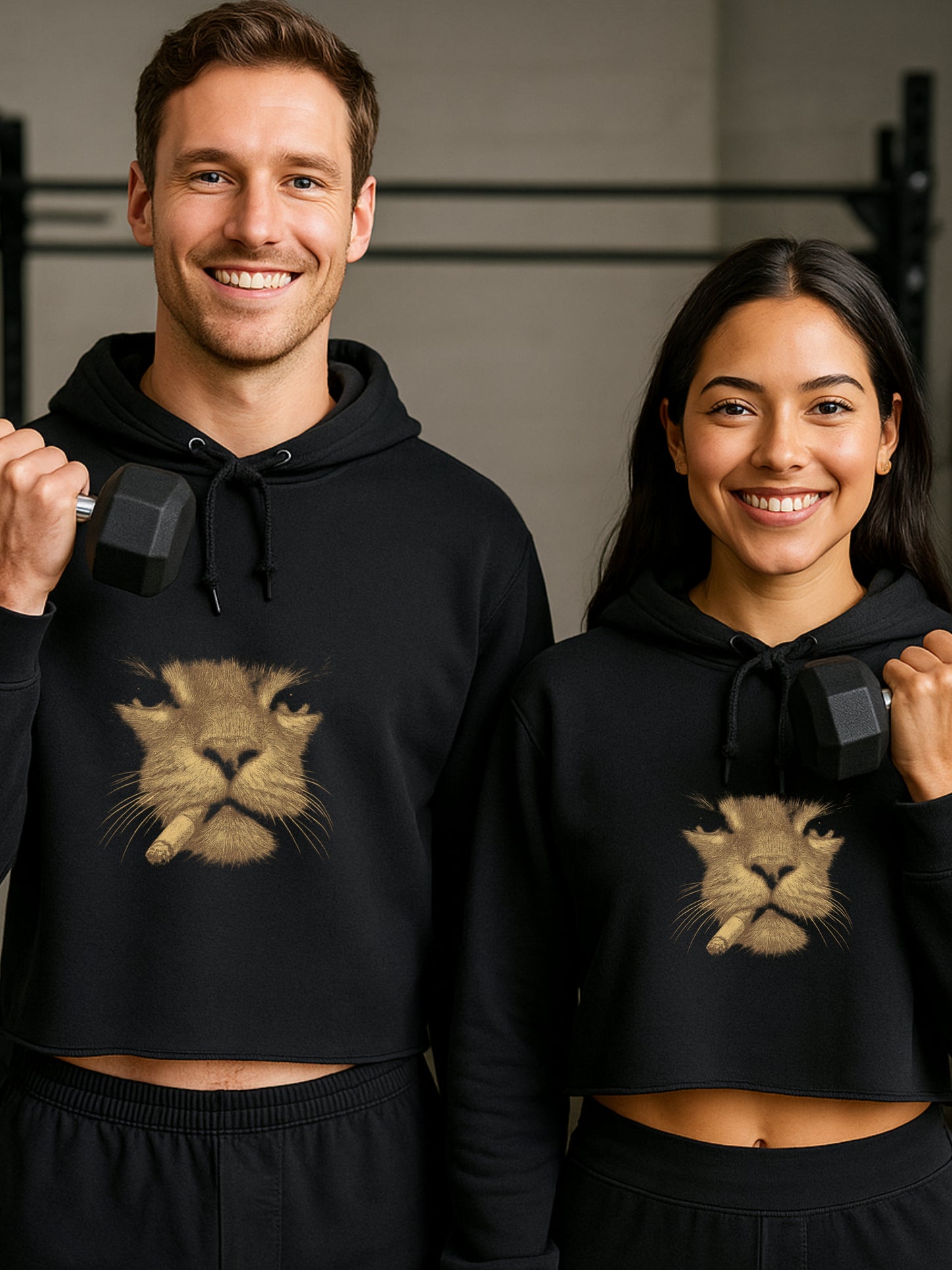 Smoking Cat Black Crop Hoodie - Streetwear LS12000 Cropped Sweatshirt, Aesthetic Graphic