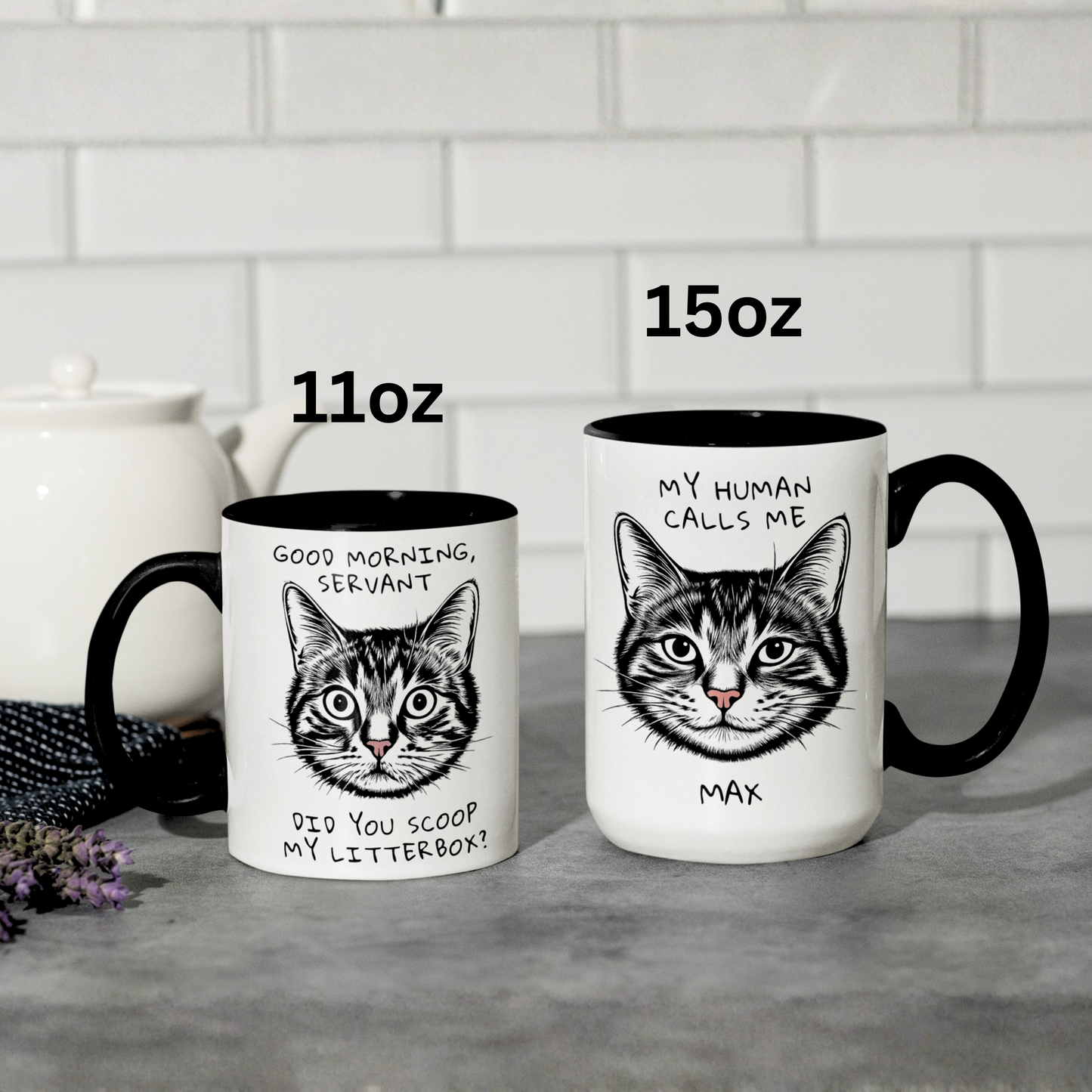 Personalized Coffee Mug Good Morning Servant My Human Calls Me, Cat Lover Name Coffee Cup