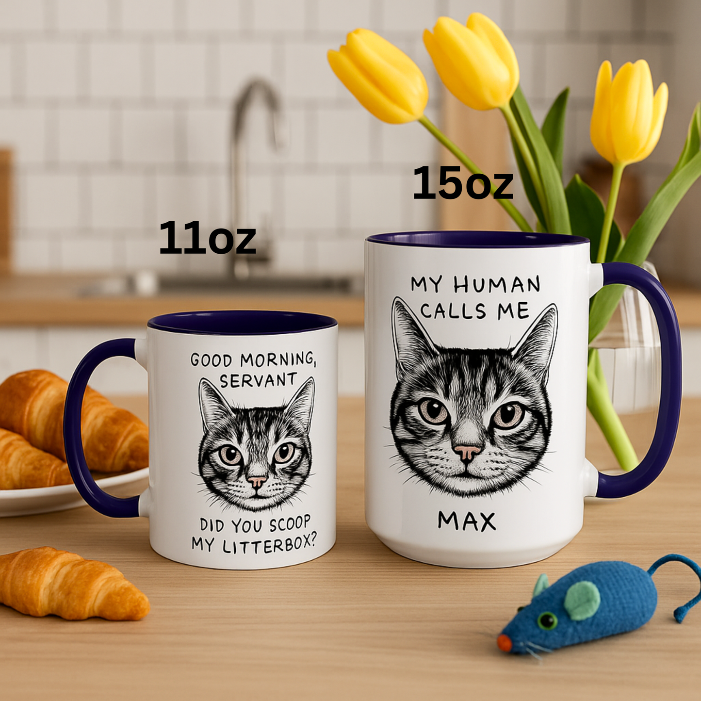 Personalized Coffee Mug Good Morning Servant My Human Calls Me, Cat Lover Name Coffee Cup