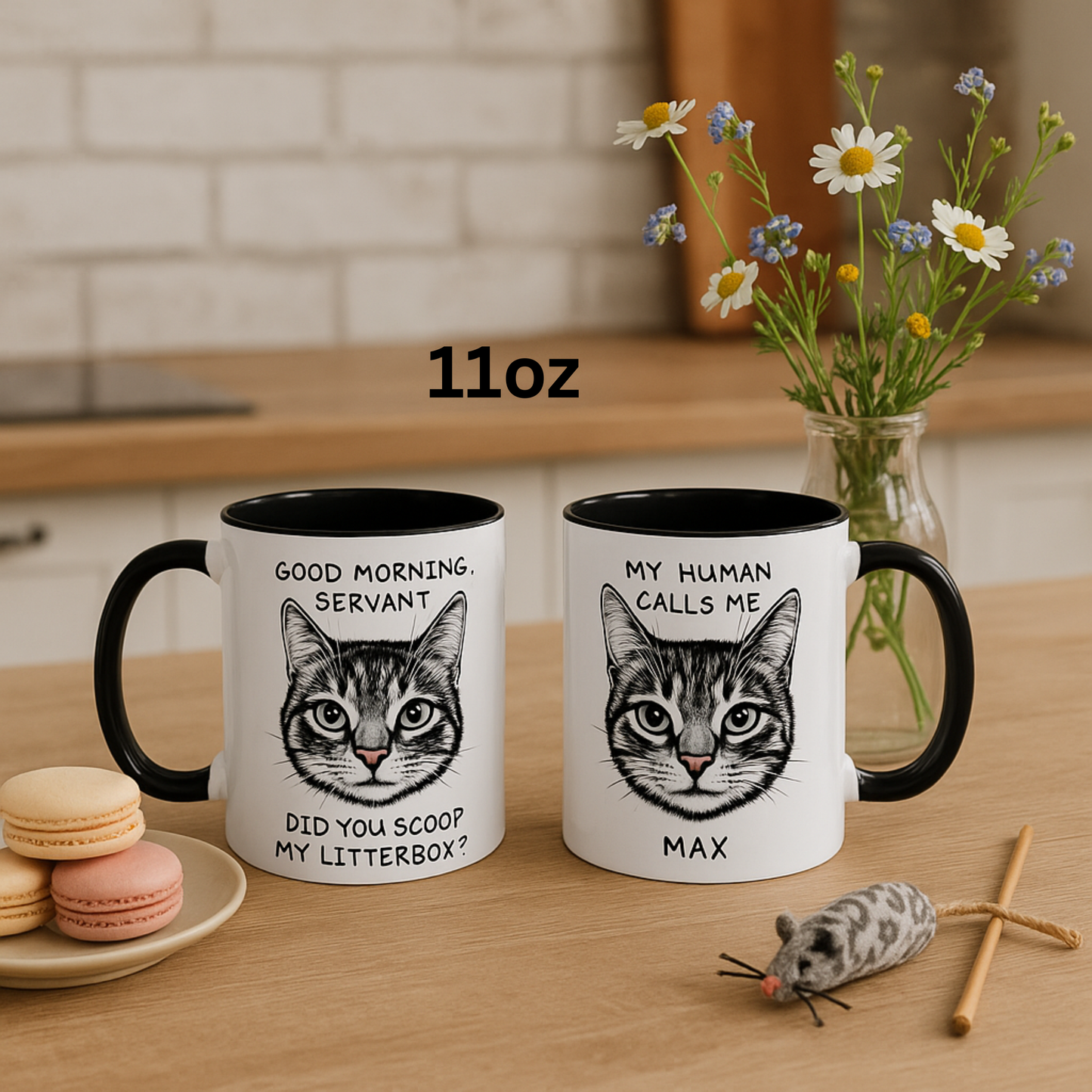 Personalized Coffee Mug Good Morning Servant My Human Calls Me, Cat Lover Name Coffee Cup