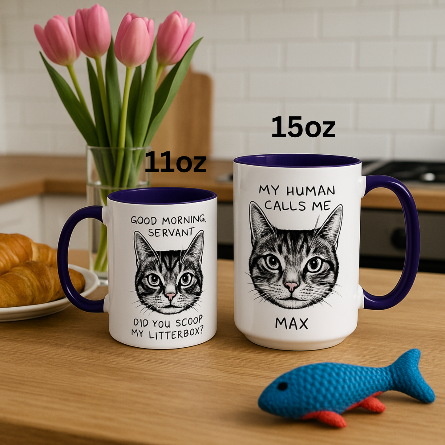 Personalized Coffee Mug Good Morning Servant My Human Calls Me, Cat Lover Name Coffee Cup
